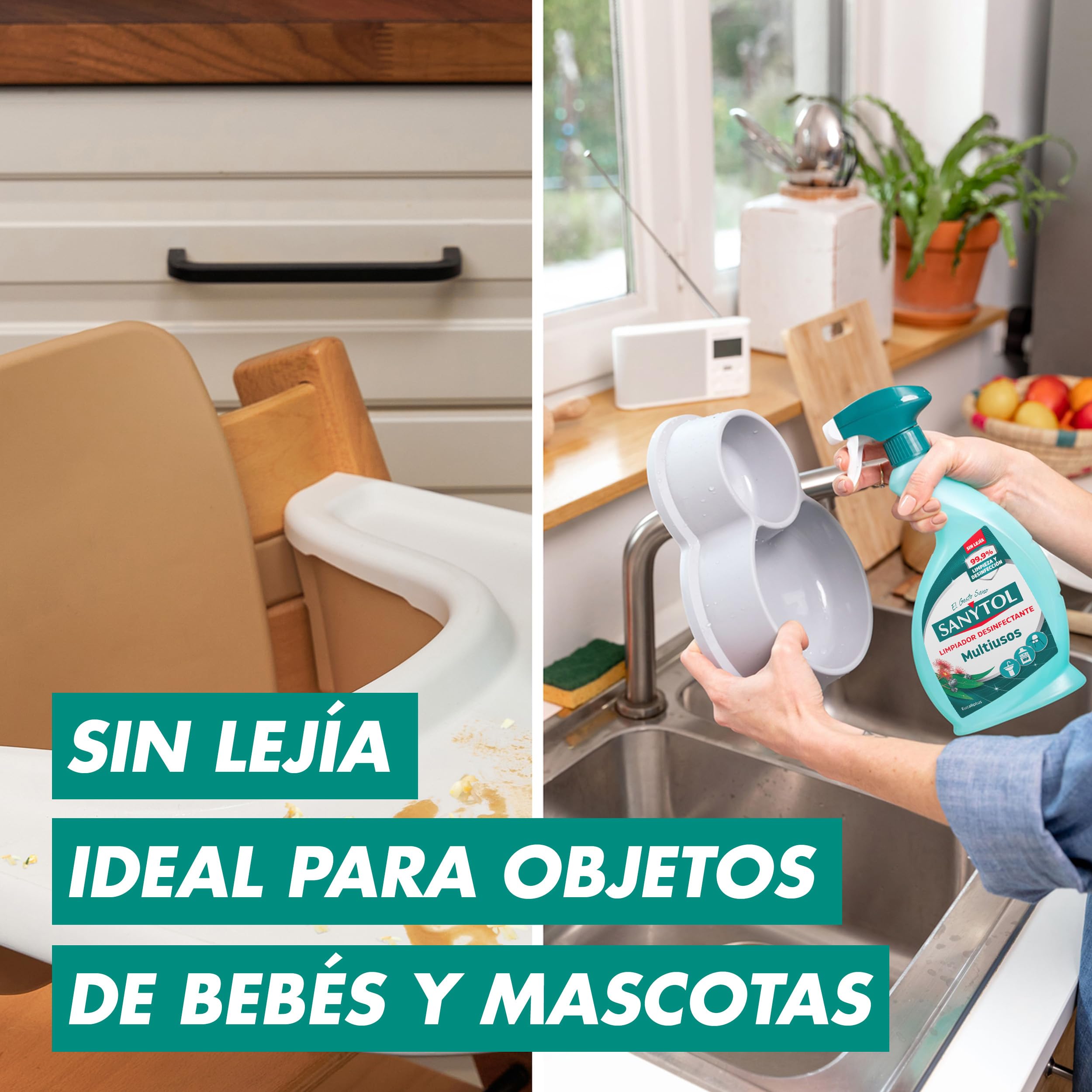 Sanytol - Limpiador Desinfectante Multiusos, Elimina Bacterias, Hongos y Virus Sin Lejía, Perfume Eucaliptus - Pack de 4 x 750 Ml = 3L