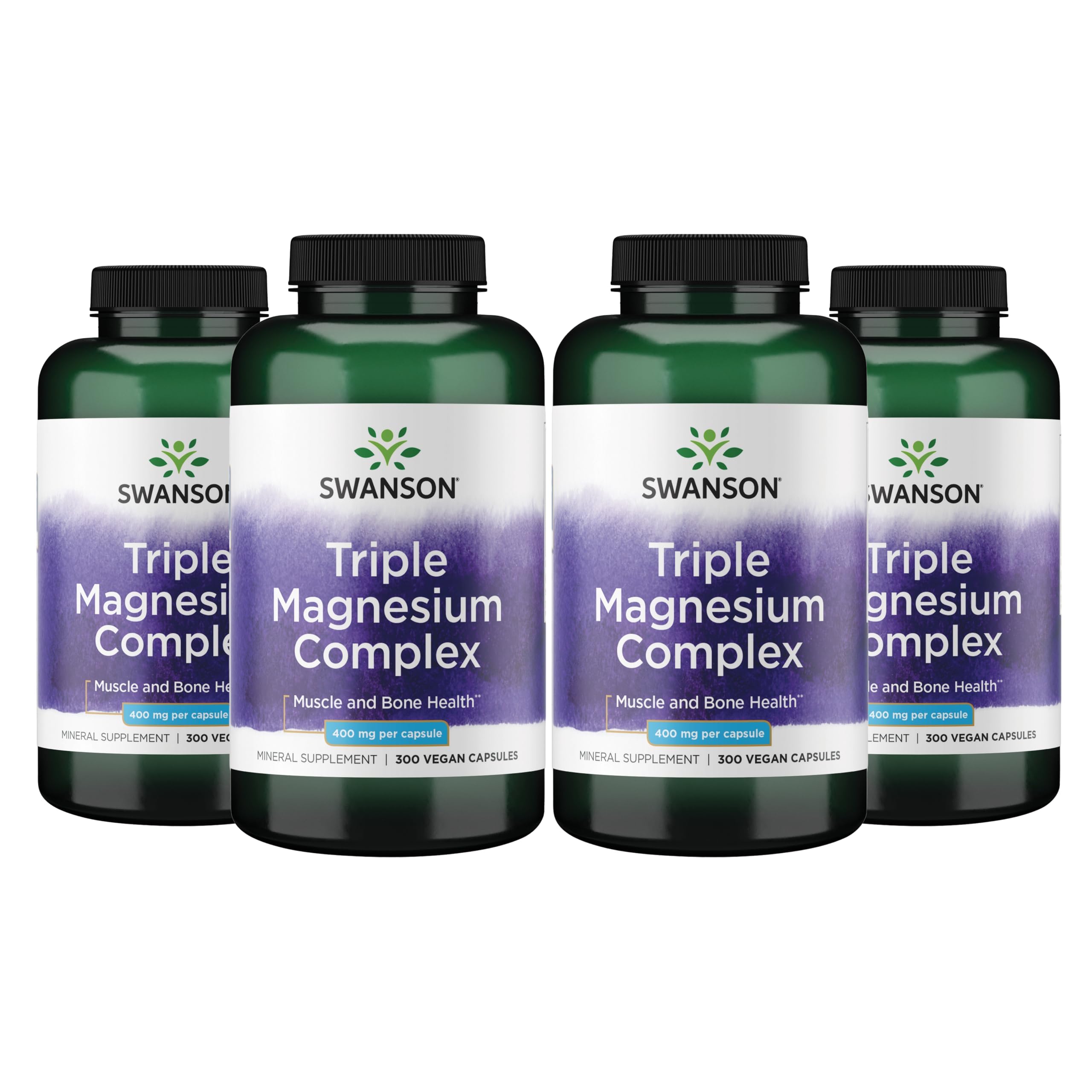 Swanson Triple Magnesium Complex 400 mg, 300 Vegan Capsules 300 Count (Pack of 4)