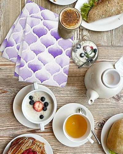 Miniatura 4 de Juego de 2 toallas de cocina de tejido de gofre de algodón, textura marroquí morada, 16 x 24 pulgadas, absorbentes, de secado rápido, para cocina,