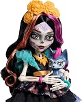 ​Monster High Skelita Calaveras Doll | Skeleton in Colorful Papel Picado Dress with Pet Dog Candelita & 7 Accessories like Sketch Book, Snack & Messenger Bag