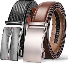 TANGCHAO Men's Automatic Belt, Leather Ratchet Belt, Business Suit Jeans, 35 mm Belt, Adjustable Size, Brown 23+Brown 26