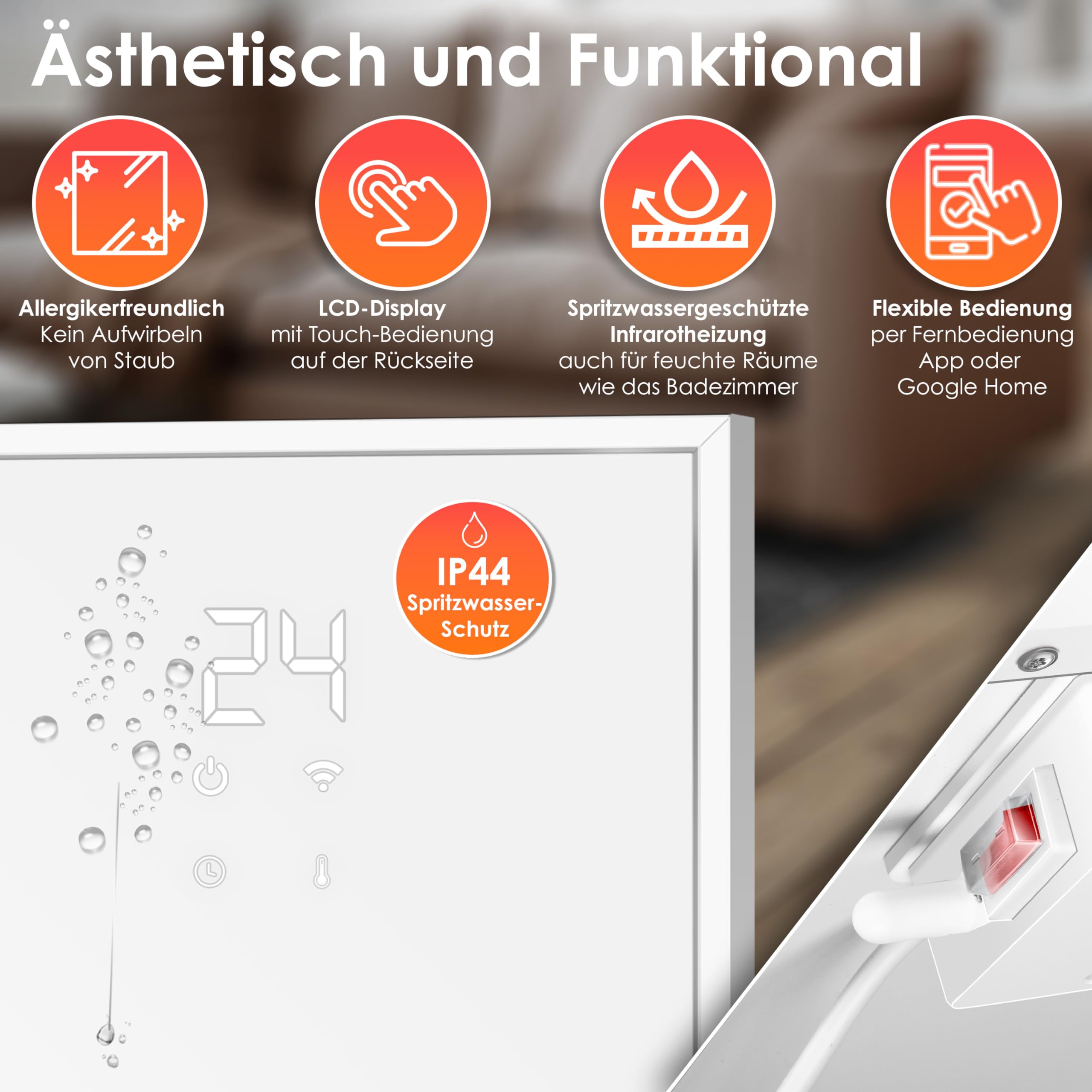 KESSER Infrarotheizung 540W Standgerät Wandmontage Elektroheizung mit Fernbedienung Thermostat App-Steuerung