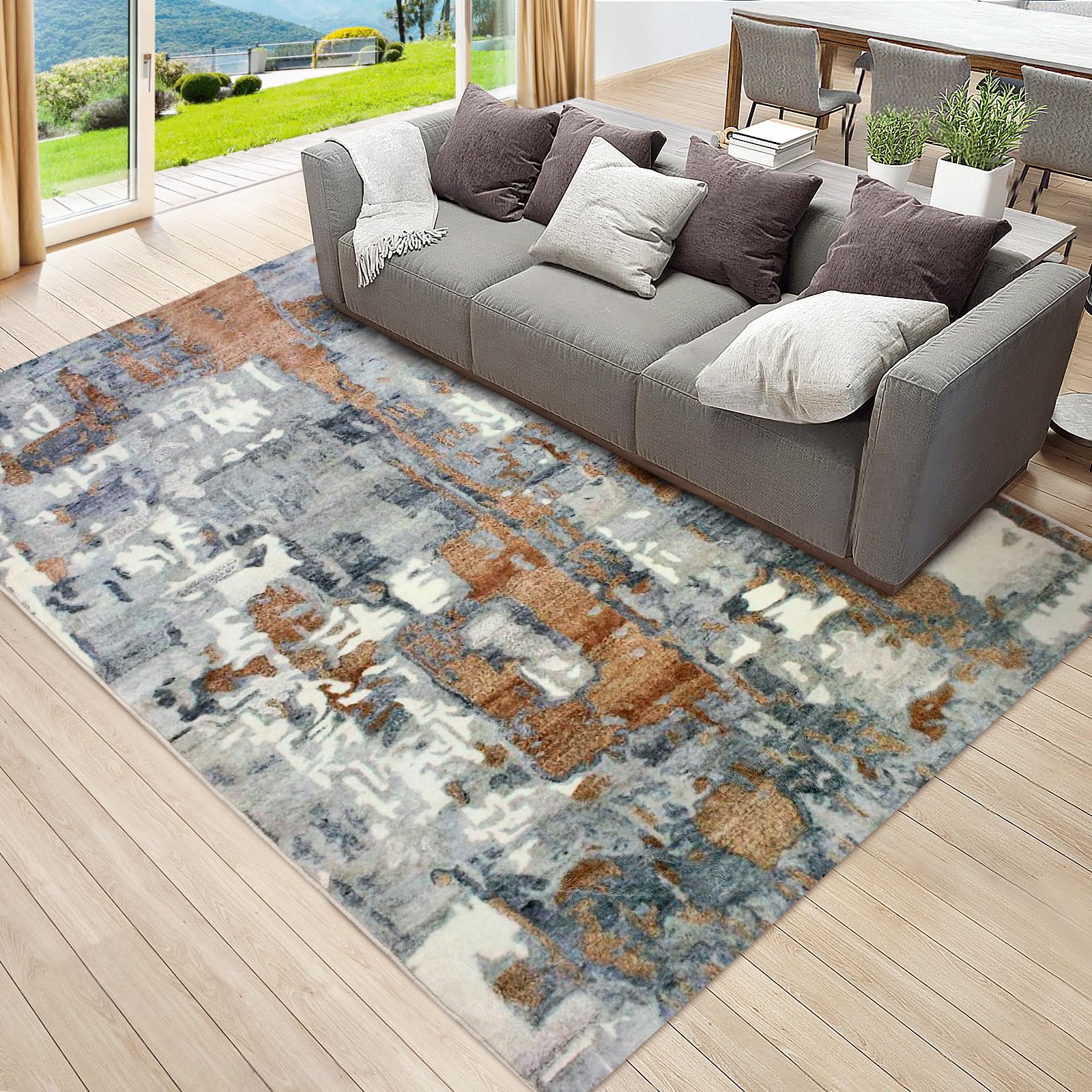 Betadistor Living Room Rug - 120x160cm Area Rug Modern Abstract Rugs for Living Room Bedroom Dining Room Non-Slip Soft Carpet Floor Mat Flatweave Rug, Bark Grey, 306-02120 — image 1
