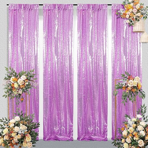 Cortina tipo telón de fondo de lentejuelas, 4 cortinas tipo telón de fondo con purpurina de 2 x 8 pies para fiestas, cumpleaños, decoración de boda