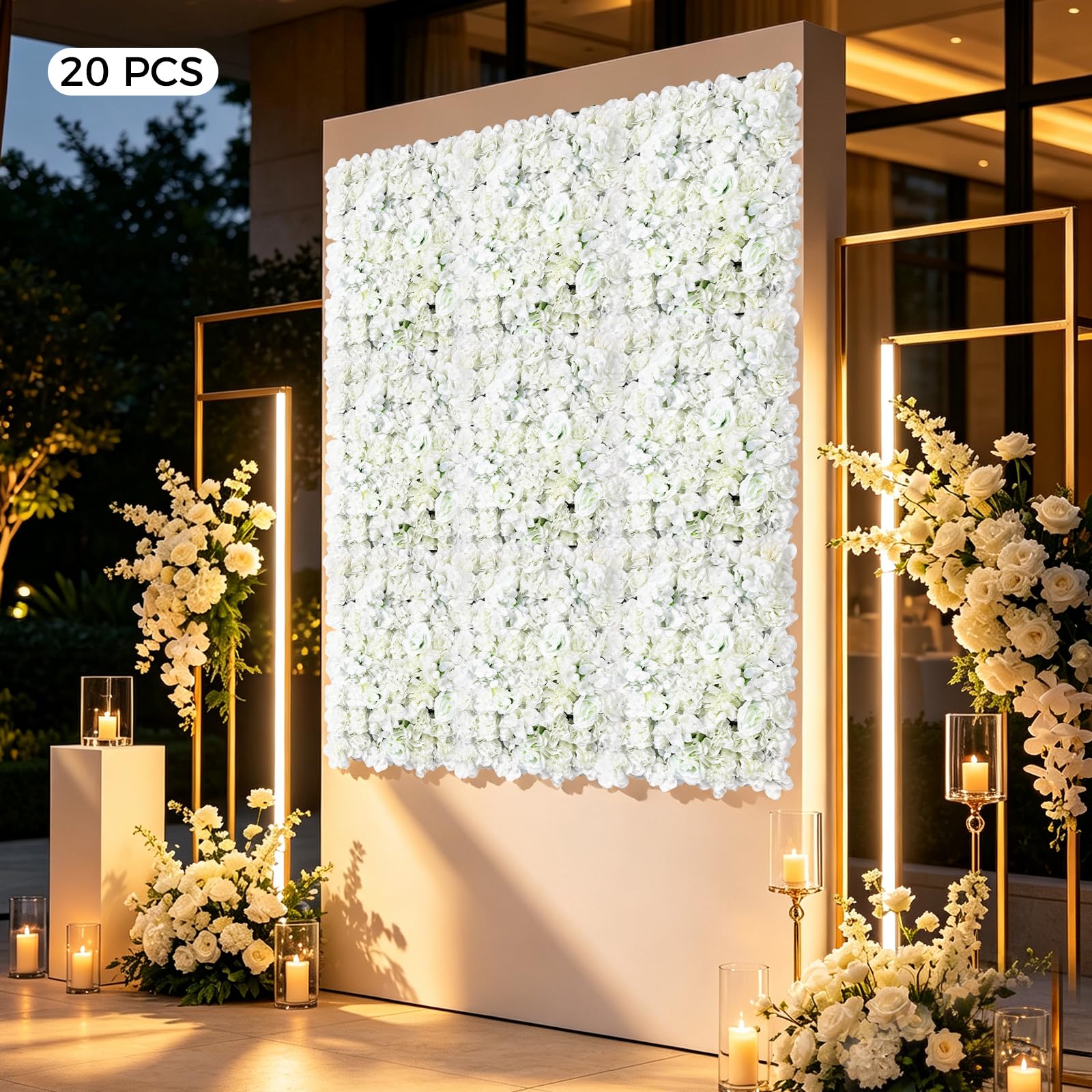 Kunstblumenpaneele 20 Stück 40x60cm Rosenwand Hochzeitsdeko Weiß