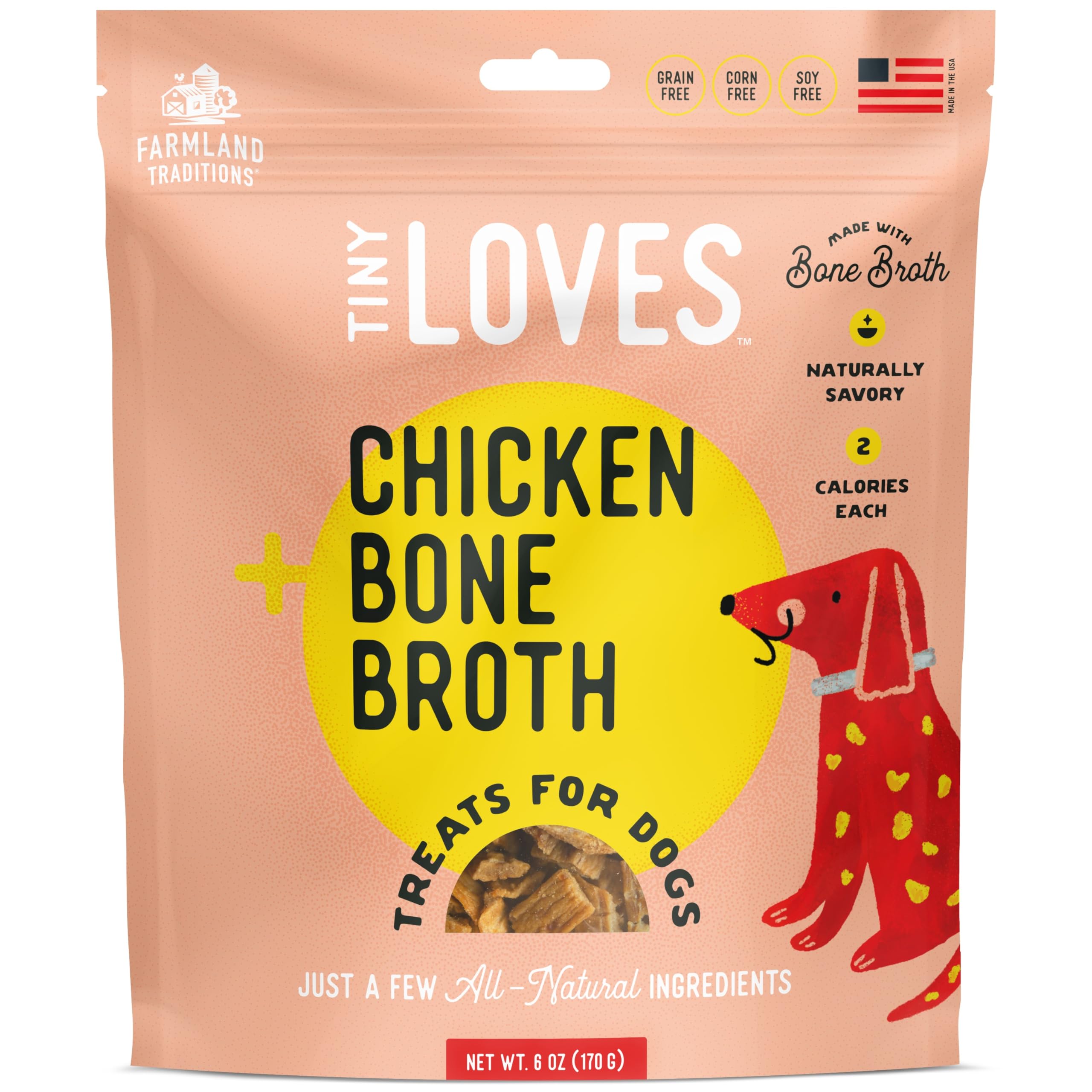 Farmland Traditions Tiny Loves Jerky Trainer Treats for Dogs w/Bone Broth (Chicken, 6 oz.)