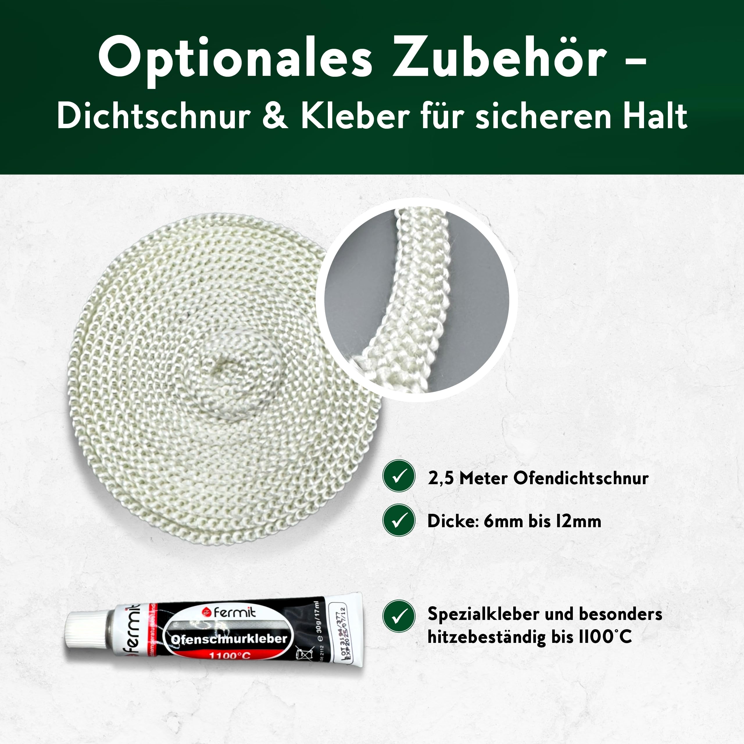 ROBAX Premium Kaminglas 4mm von Schott – 32x32cm Kaminscheibe/Ofenglas – Feuerfestes Glas bis 800°C als Ofenscheibe Ersatz für Kaminofen – Optional mit Ofendichtschnur & Kleber