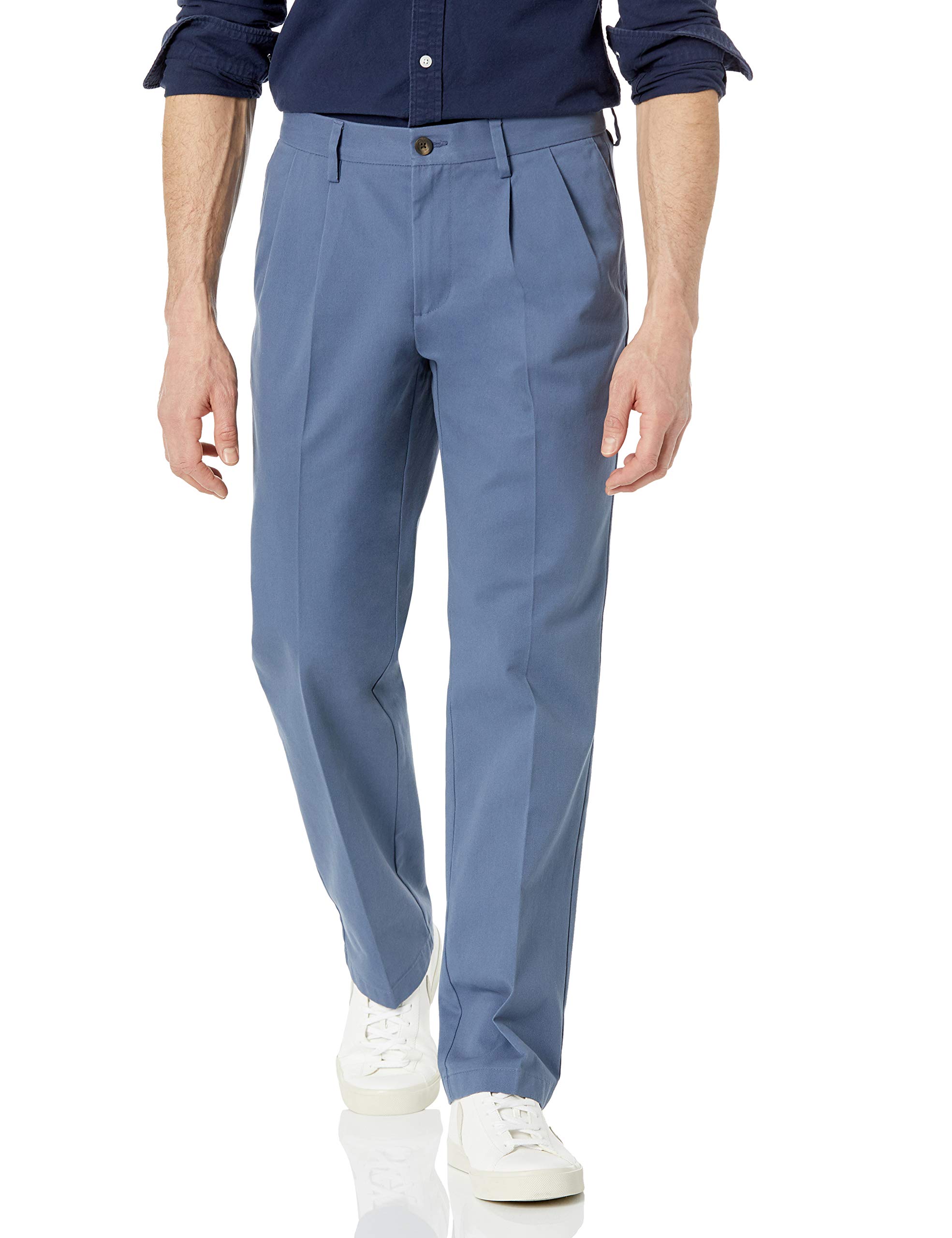 Photo 1 of Amazon Essentials Men's Classic-Fit Wrinkle-Resistant Pleated Chino Pant 35W x 30L Indigo