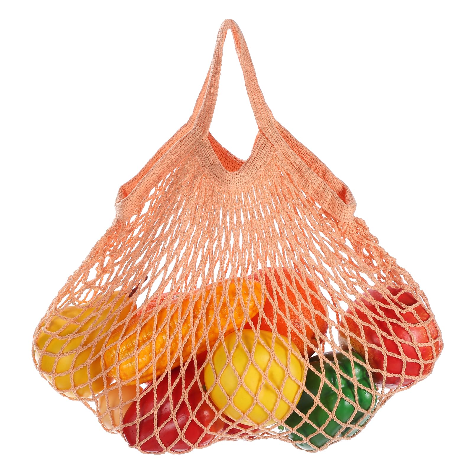 sourcing map Reusable Mesh Produce Storage Bags Washable Net Portable Fruit and Vegetable Bag Cotton String with Short Handle for Grocery Shopping Storage Fruit Vegetable, Dusty Rose