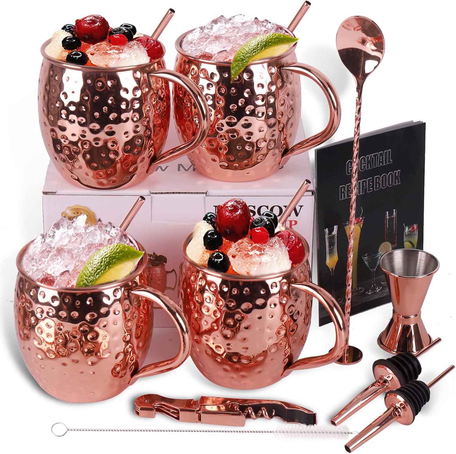 YOBANSA Moscow Mule Mugs Set 4 Stainless Steel Copper Mug
