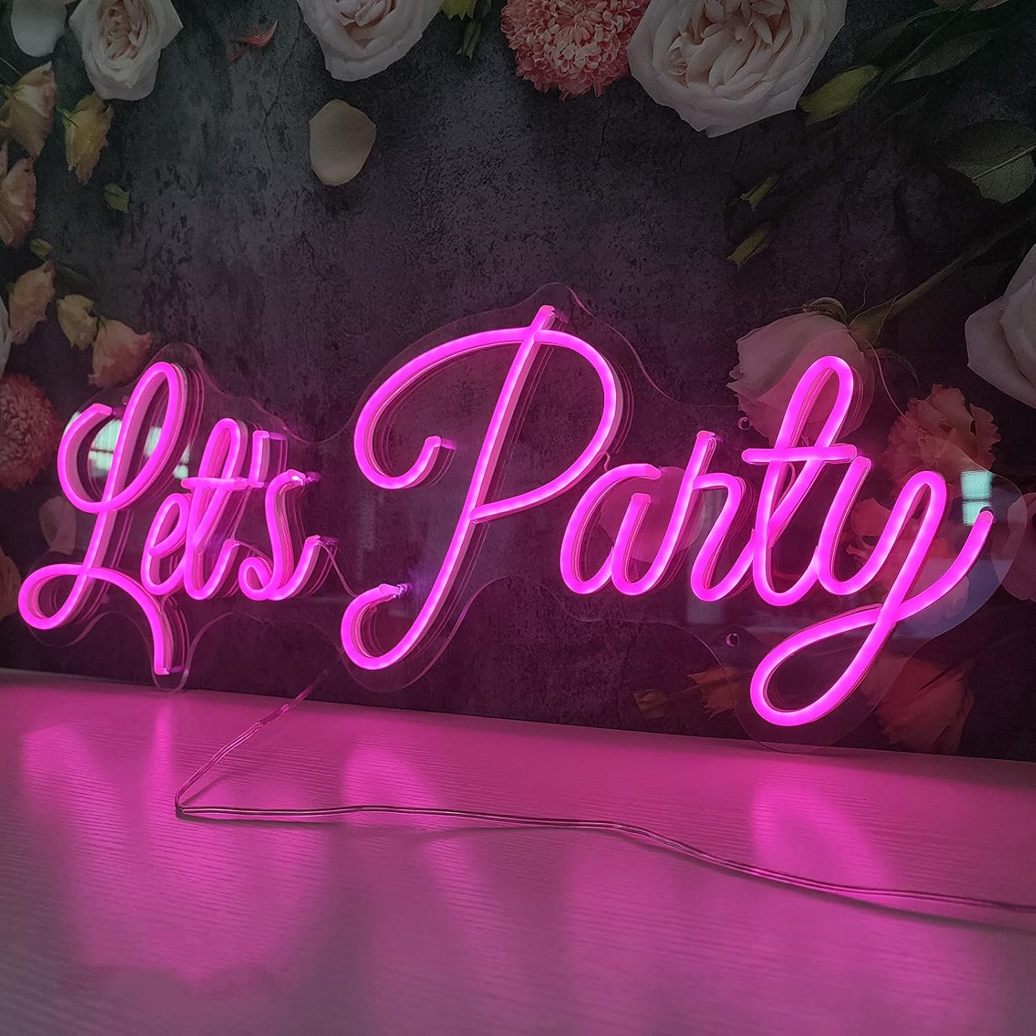 Lets Party LED Neon Light Sign for Wall Decor, 27" Large Lights Signs for Wedding Engagement Birthday Party Bedroom Hotel Bar Club Home Wall Decoration Neon Light Logo (Pink)