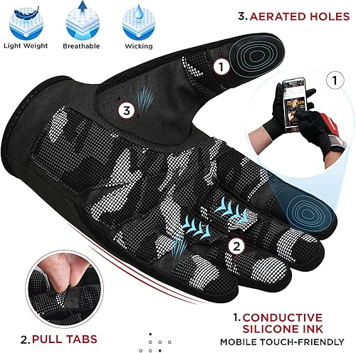 Miniatura 5 de RDX Guantes de levantamiento de pesas con soporte de muñeca, pantalla táctil, entrenamiento de gimnasio con dedos completos, agarre acolchado