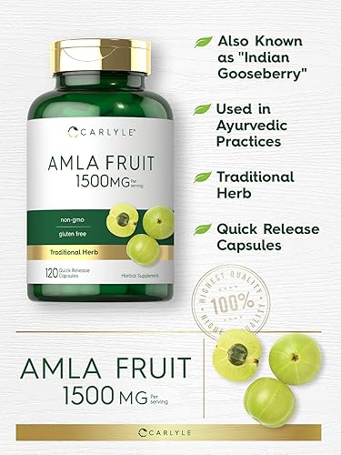 Miniatura 3 de Carlyle Amla Cápsulas 1500mg | 120 unidades | Fruta de Amalaki | Suplemento de extracto de hierbas | Sin OMG y sin gluten