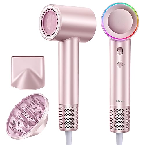 High-Speed Hair Dryer, 160,000 RPM Brushless Motor for Ultra-Fast Drying,500M Ionic Negative for Frizz Reduce, Low Noise Thermo-Control Blow Dryer with Diffuser for Curly Hair Women and Men,Rose Gold - Rose Gold (Diffuser+nozzle)