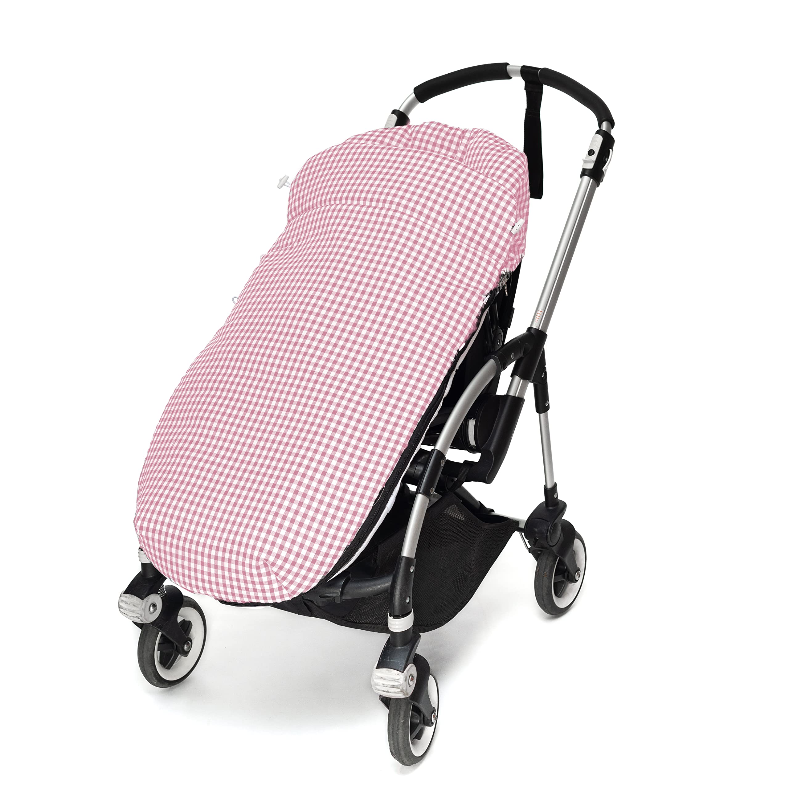 Conjunto de Saco Silla de paseo Universal + Bolso Panera Personalizada – Conjunto Saco Universal + Talega o bolsa para carrito bordada con nombre – Vichy Rosa maquillaje – Nenel