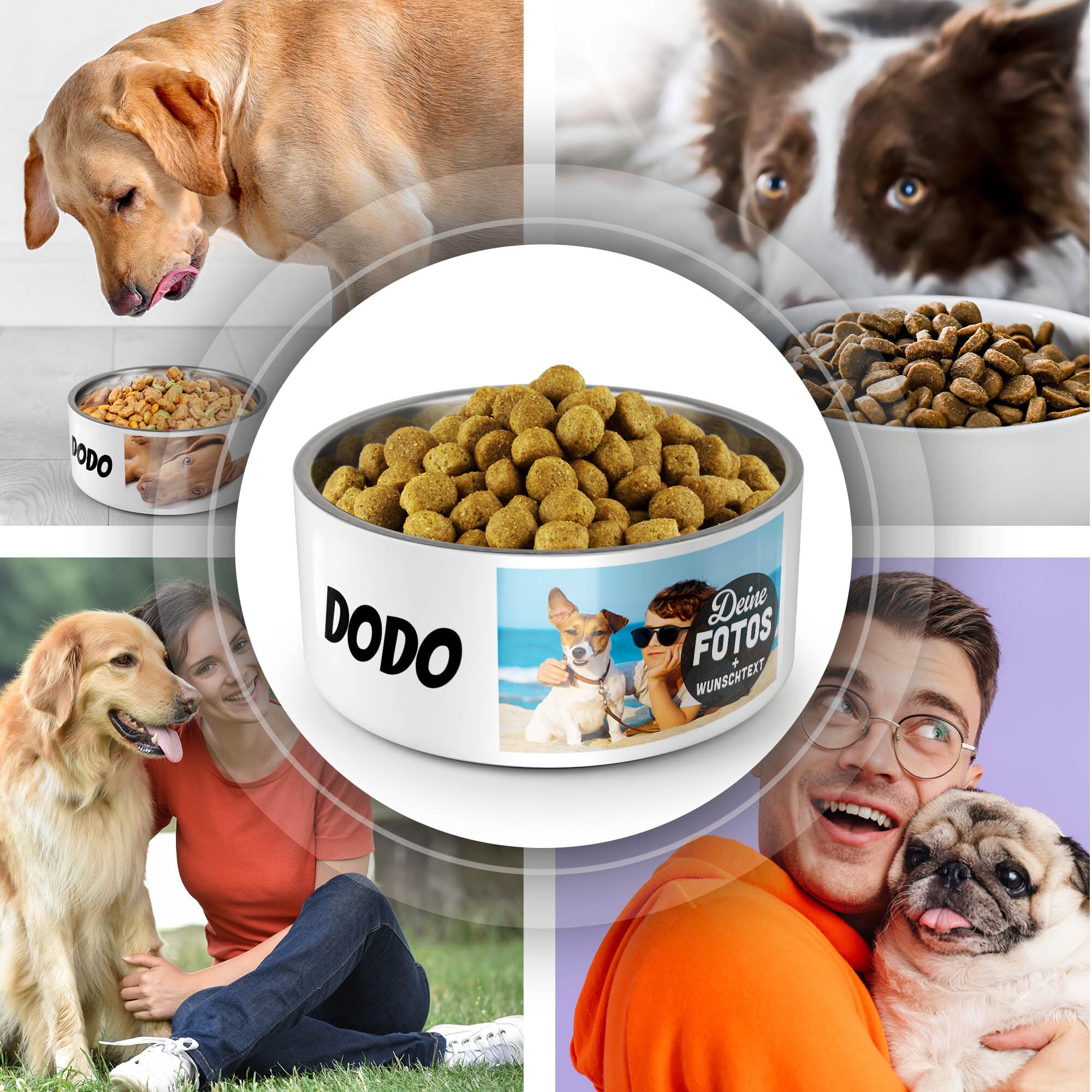 PR Print Royal Hundenapf personalisiert zum selbst gestalten mit Foto-Collage für 2 Fotos & Text - Wassernapf, Fressnapf Hund - Geschenke für Hundebesitzer | Edelstahl, rutschfest 1500 ml