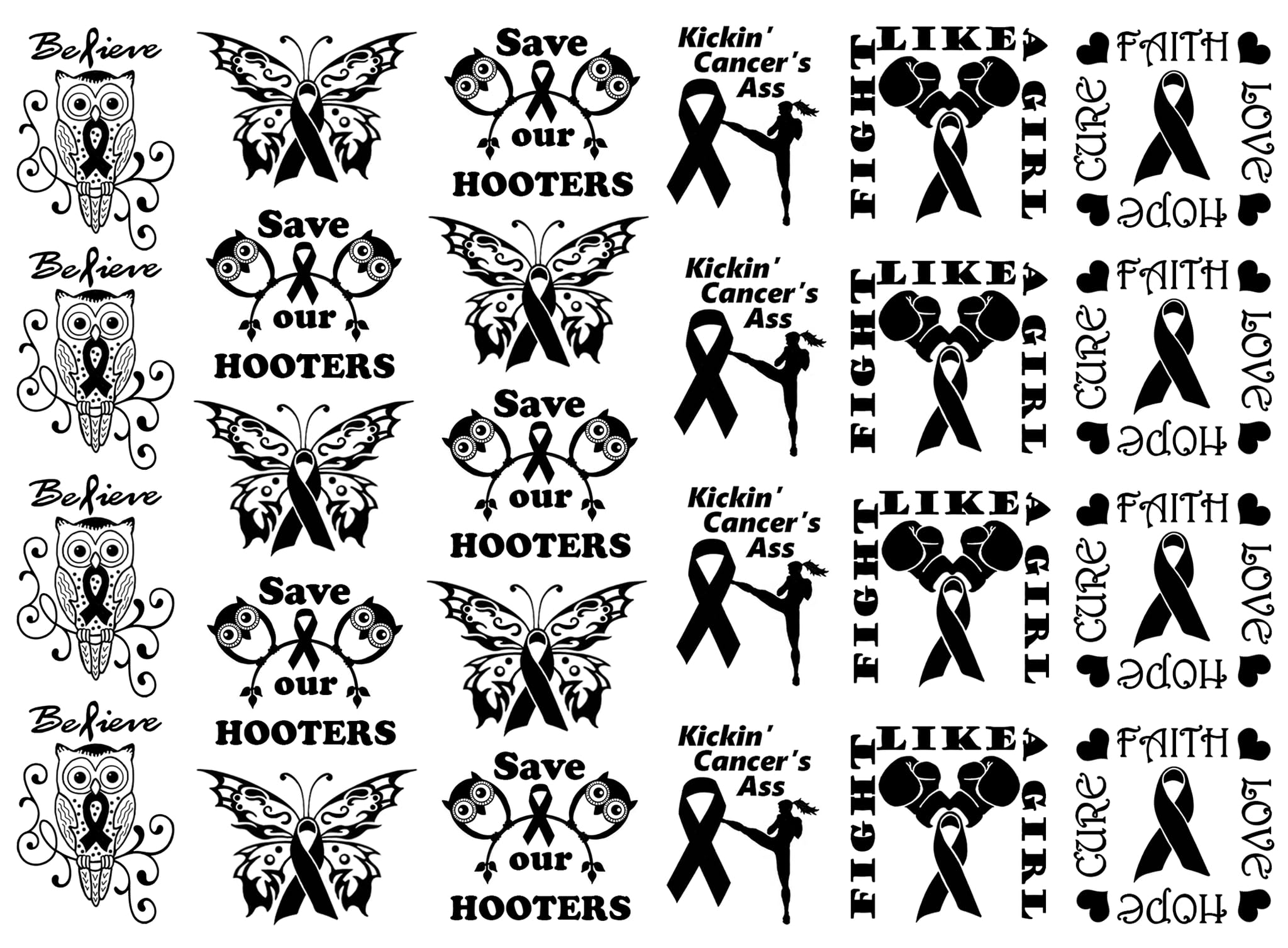 Breast Cancer Awareness 26 Pcs 1 Inch Black Fused Glass Decals