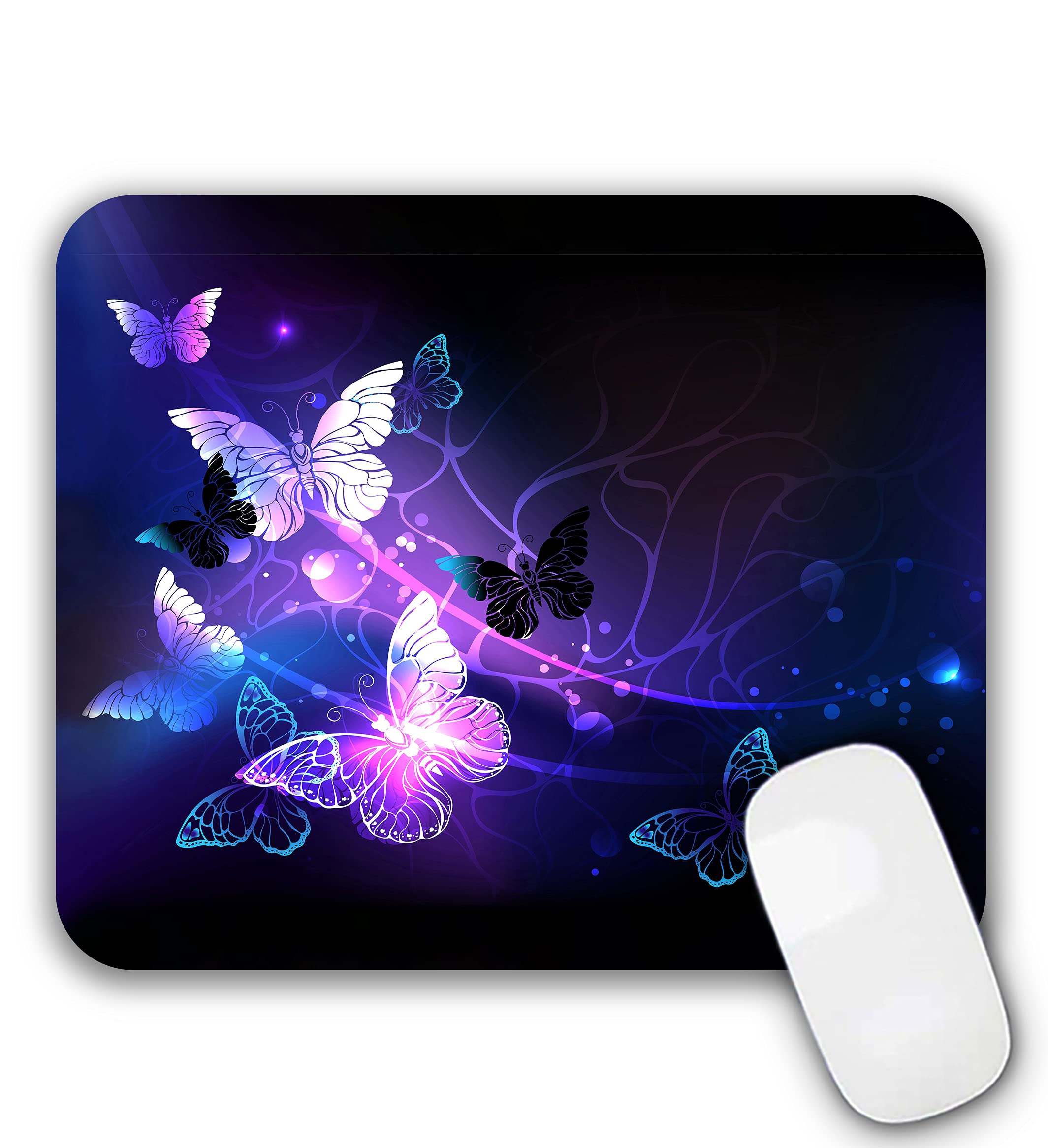 Mouse Pad, Gaming Mouse Pad, Non-Slip Rubber Base Mouse Mat with Designs for Laptop, Computer & Office, 9.5 x 7.9 x 0.12 inches (Purple Butterflies)