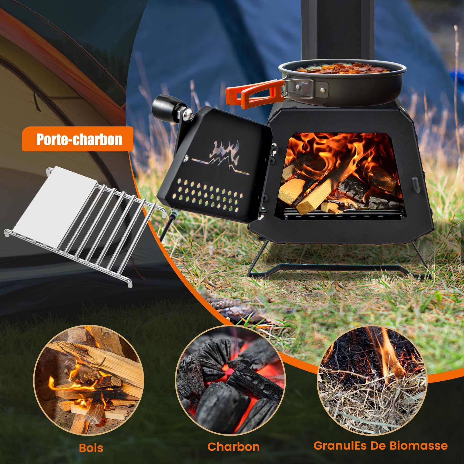 GYMAX Réchaud Extérieur, Poêle à Bois Portable pour Cuisson, avec 3 Évents d'Aération & Fenêtre Visuelle, Résistante à Chaleur, Pour Camping/Chasse/Pêche/Cuisson