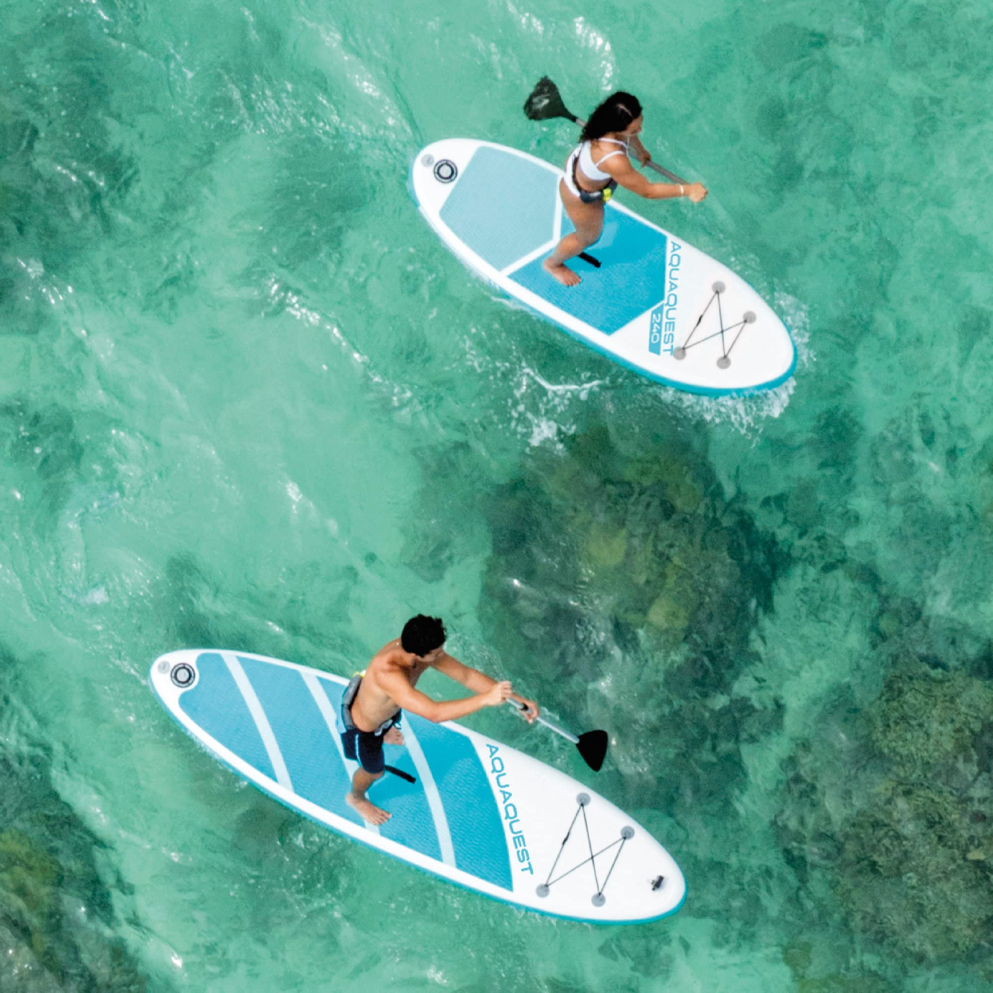 Intex 68241NP - Aqua Quest 240 SUP Gonfiabile, con Pompa Manuale e Remo da 216 cm, PVC, Multicolore, 244x76x13 cm