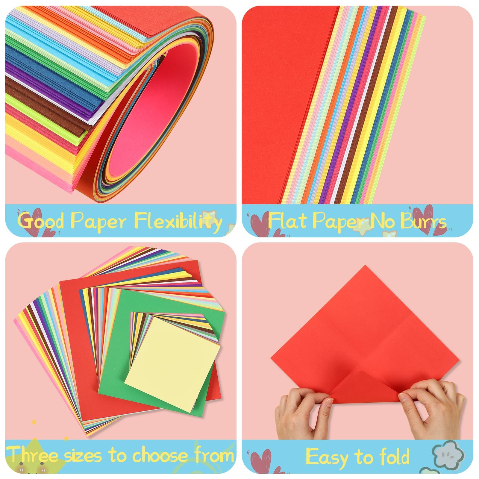 Lot 300 Feuilles Papier Origami Multicolore - 20 Couleurs 3 Tailles Pour Bricolage