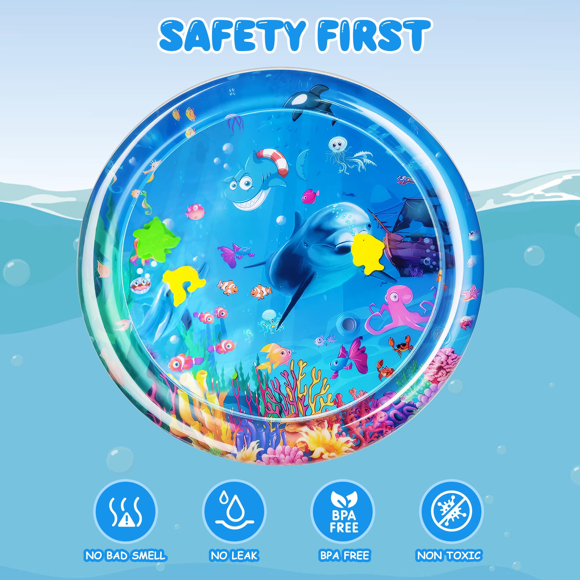 Tummy Time Mat Inflatable Water Mat Water Play Mat Sensory Toy Baby Tummy Time Mats Infant Toys for Newborn Girls Boys 0-6 Months Play Mats for Toddlers (65×65CM) - Image 4