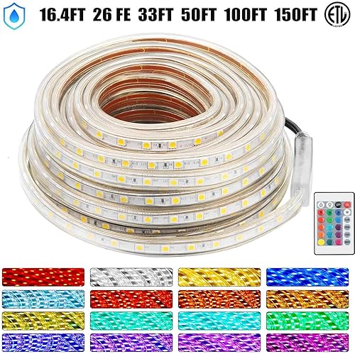 Miniatura 5 de Ainfox - Tira de luces LED de 50 pies, impermeable, 16 colores cambiantes, tiras de luz RGB con control remoto para uso en exteriores e interiores,