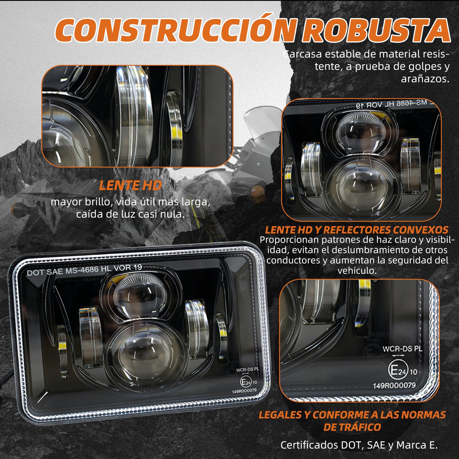 Faro LED para moto de 4x6 pulgadas, homologado E, con luz de carretera, luz de cruce y luz antiniebla, compatible con Kawasaki KMX125 200, KLR250 600 650 y Suzuki DRZ400, negro.