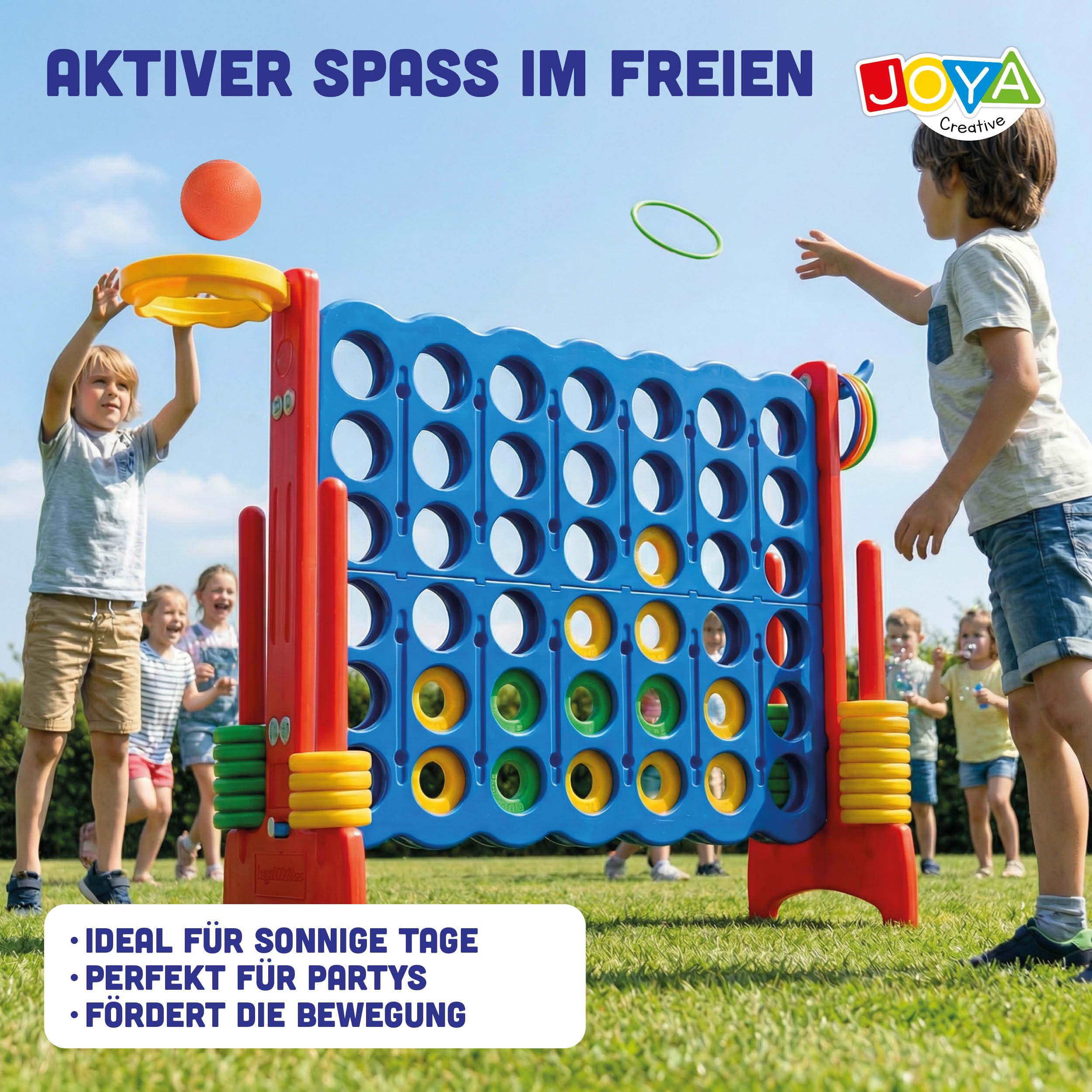 Set da gioco 3 in 1 per esterni, Quattro Vinci XXL, gioco di basket, gioco di lancio degli anelli, dimensioni 84 x 121 x 41 cm, giocattolo Montessori, giocattolo educativo e di movimento