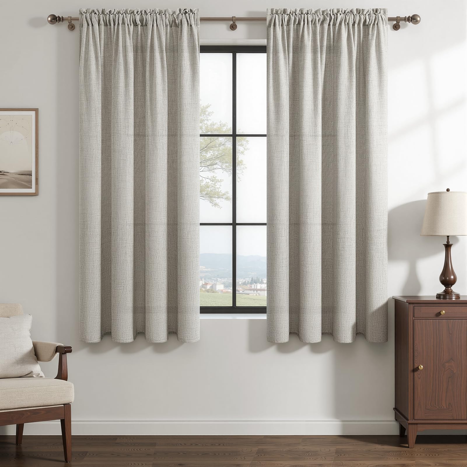 MRTREES Leinen Gardinen mit Stangendurchzug Leinenoptik Vorhang Halbtransparent，Moderne Vorhänge für Wohnzimmer Schlafzimmer Innen Deko Fenster