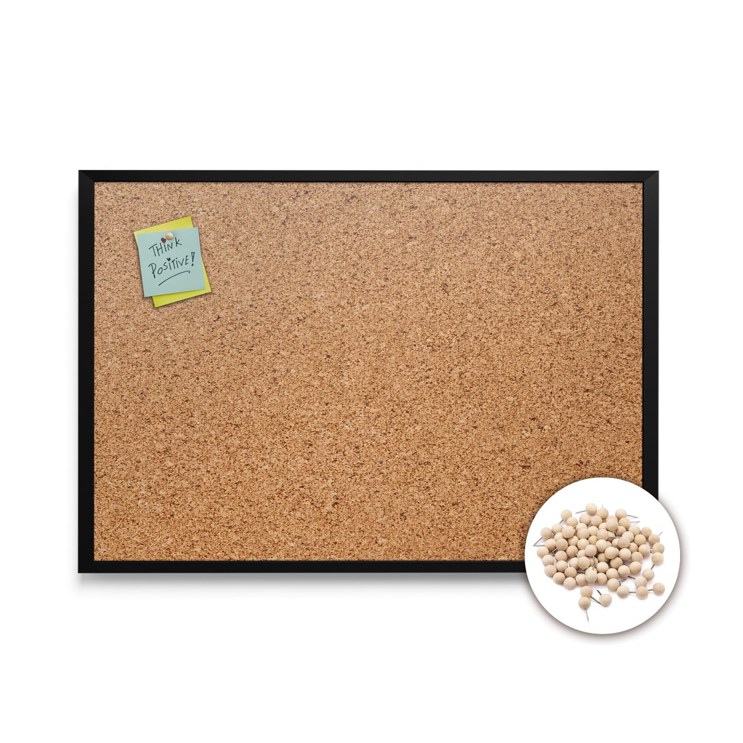 Tulup Tableau en Liège 70x50 cm Avec Punaises Tableau d'affichage pour Bureau, Salle de Classe ou Maison d'organisation Tableau Mémo Avec Cadre Noir en Plastique de Présentation