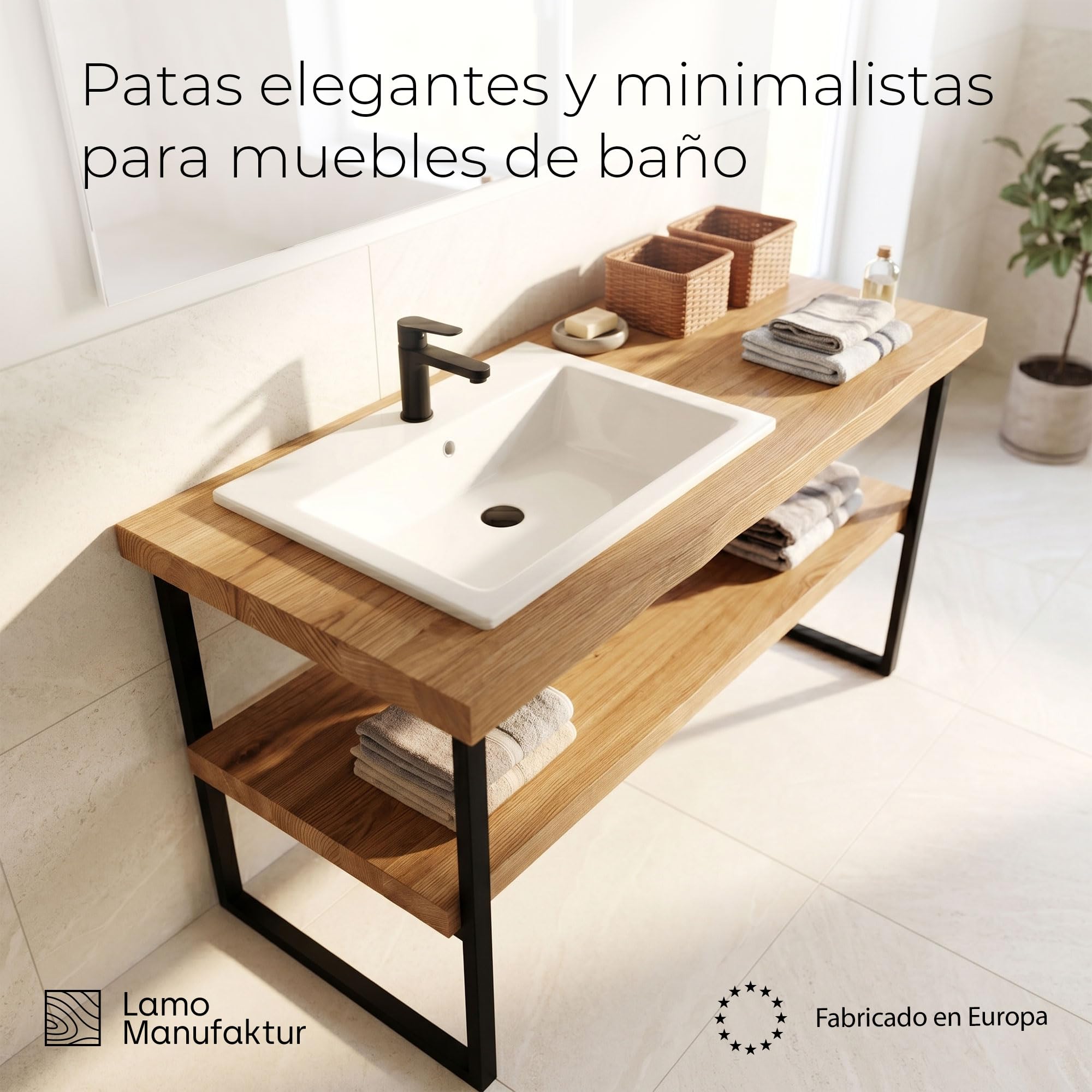 LAMO MANUFAKTUR Soporte para encimera de lavabo 40x80cm antracita set 2 piezas - Patas para mueble de baño industrial de metal con tornillos Fischer - Estructura para lavabo sobre encimera y empotrado