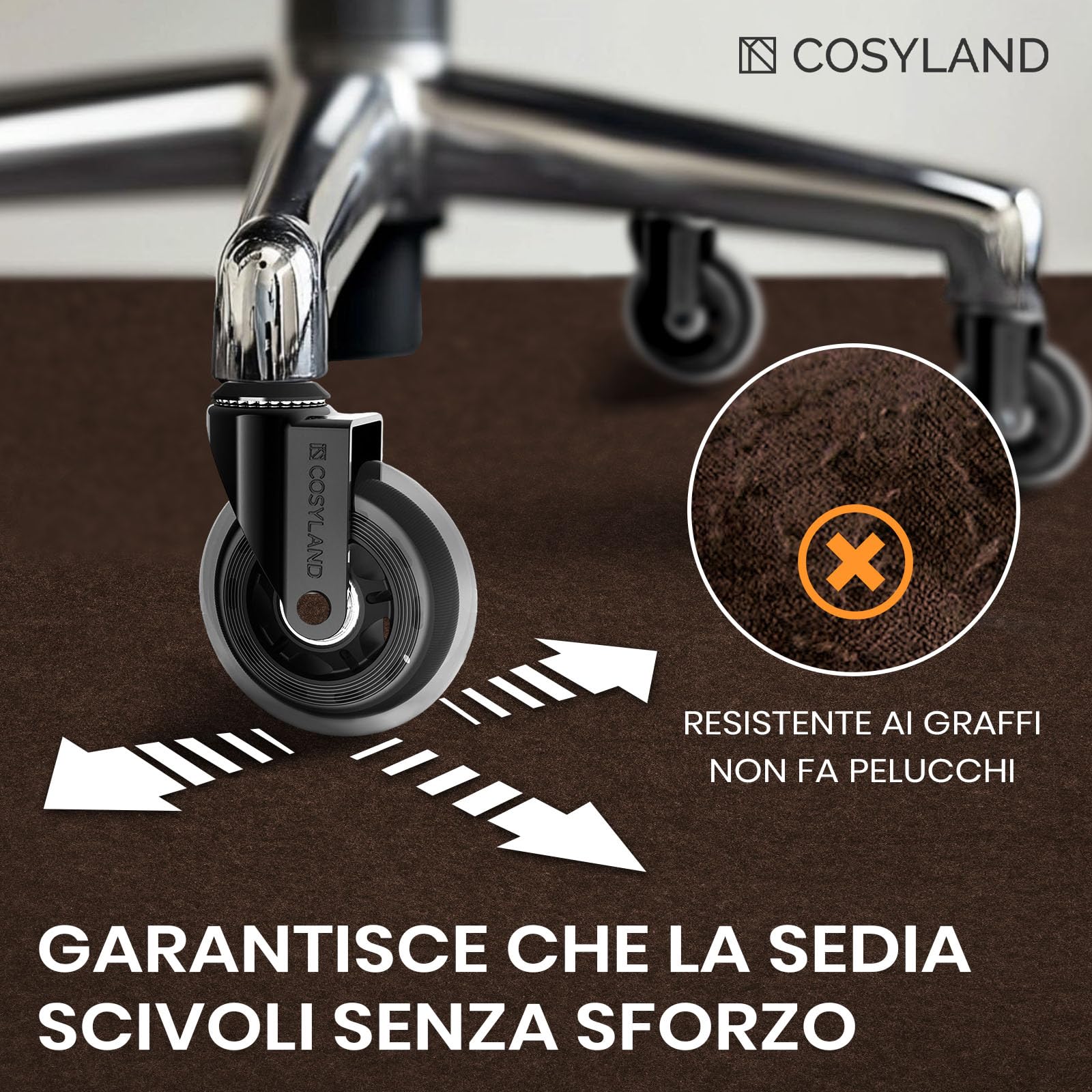 COSYLAND Tappeto Sedia Ufficio antiscivolo e silenzioso - Tappeto per Sedia con Ruote resistente ai graffi e facile da arrotolare (Marrone Scuro)