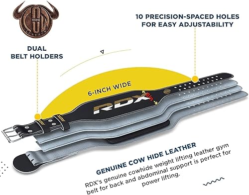 Miniatura 5 de RDX Cinturón de levantamiento de pesas, entrenamiento de ejercicio de gimnasio, soporte lumbar acolchado de cuero de 6 pulgadas para hombres y