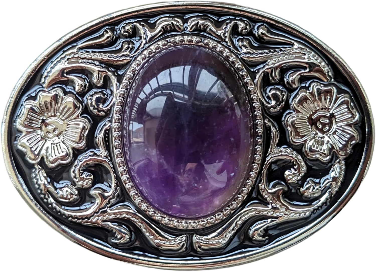 Belt Buckle for Men - Natural Stone Western Cowboy Buckle with Floral Design, Unique Gift for Dad Him