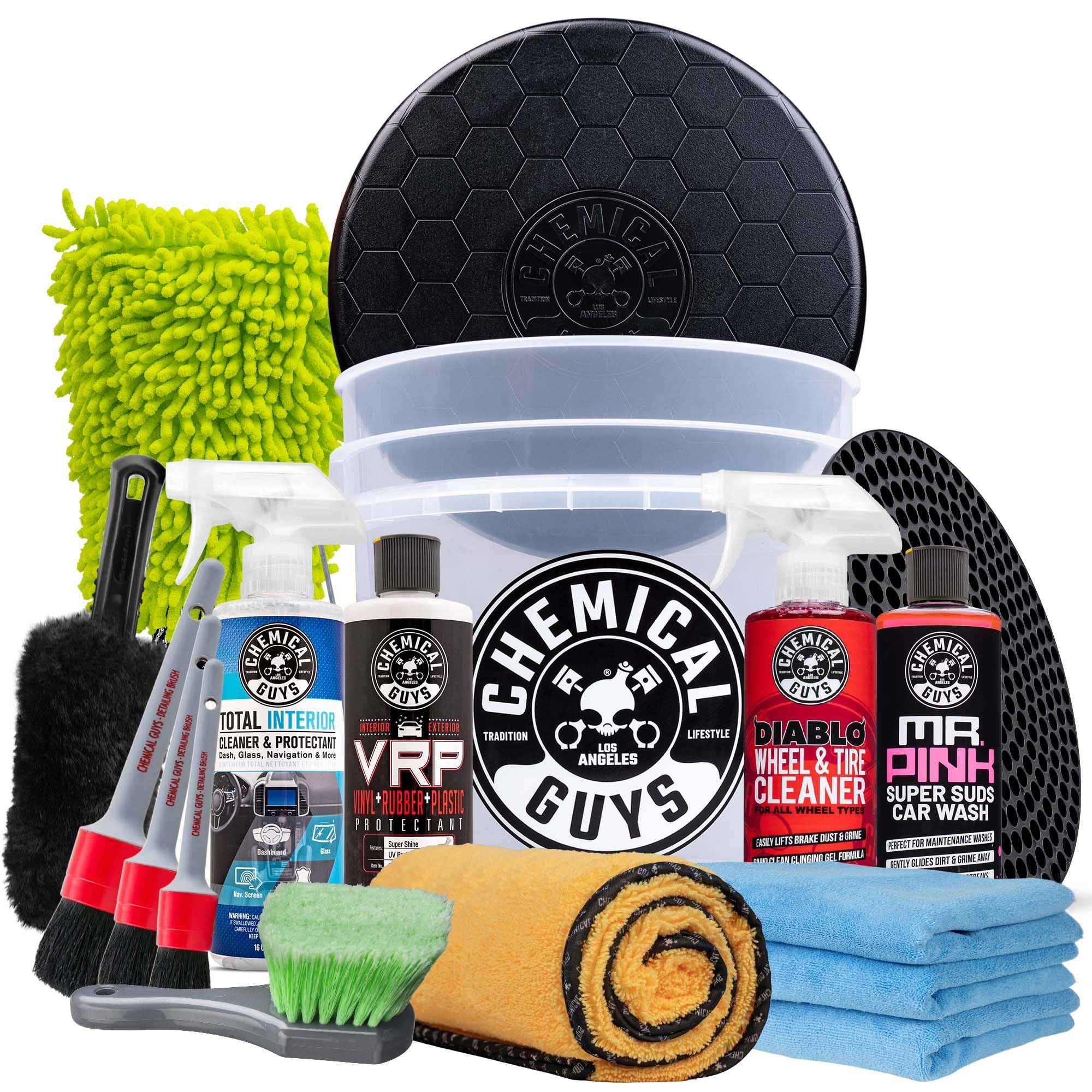 Chemical Guys Car Detailing Kit Car Cleaning Kit with Total Interior Cleaner Protectant Sprayable Wheel Cleaner Car Wash