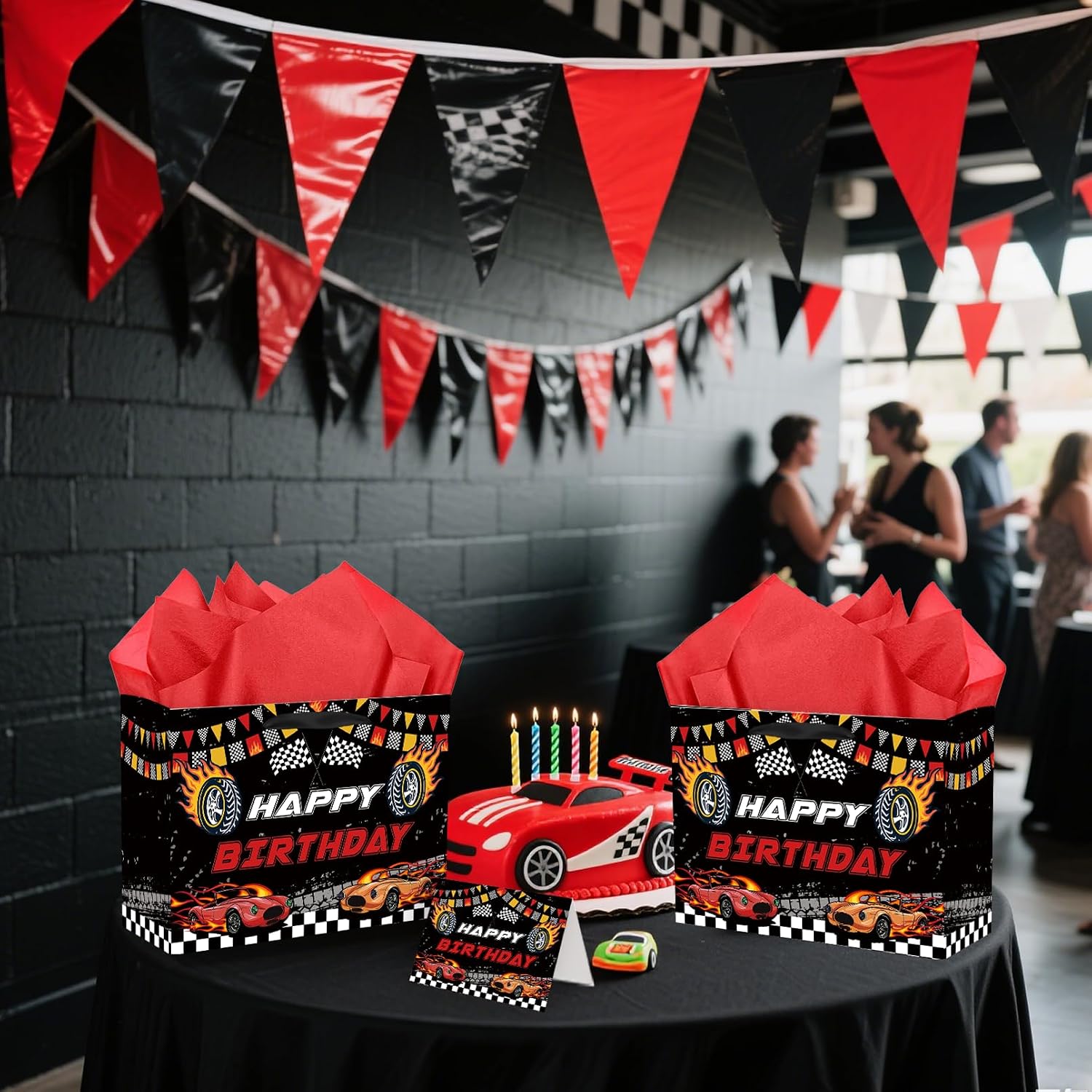 SolarGlory Race Car Gift Bag - Extra Large Cars Gift Bags for Birthday, Race Car Wrapping Paper Alternative with Card & Tissue Paper, Birthday Boy Gift Bag for Race Car Party Decorations image 5
