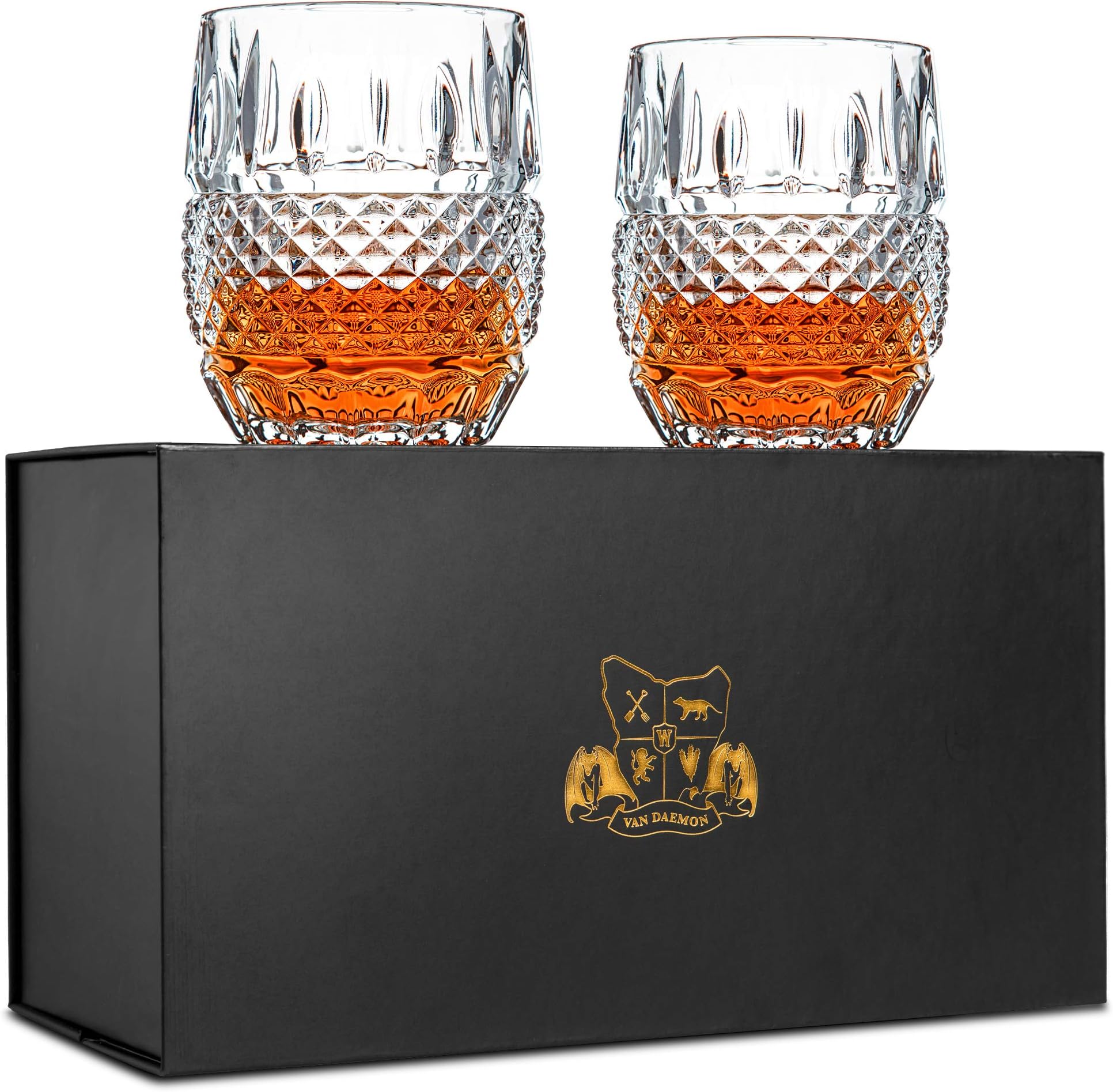 Unique Whiskey Glasses Set of 2, 10oz Ultra Clarity Crystal Glass Rocks Tumblers, Liquor, Bourbon or Scotch, Old Fashioned Rocks Glass Tumbler for Scotch, Cocktail, Liquor