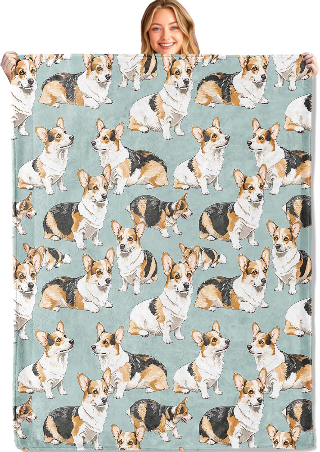 Cute Corgi Print Throw Blanket,50x60in,Soft,Lightweight Flannel,Cartoon Dog Blankets - Gifts for Kids & Animal Lovers,for Couch Office Travel,Home Living Room Bed Decor