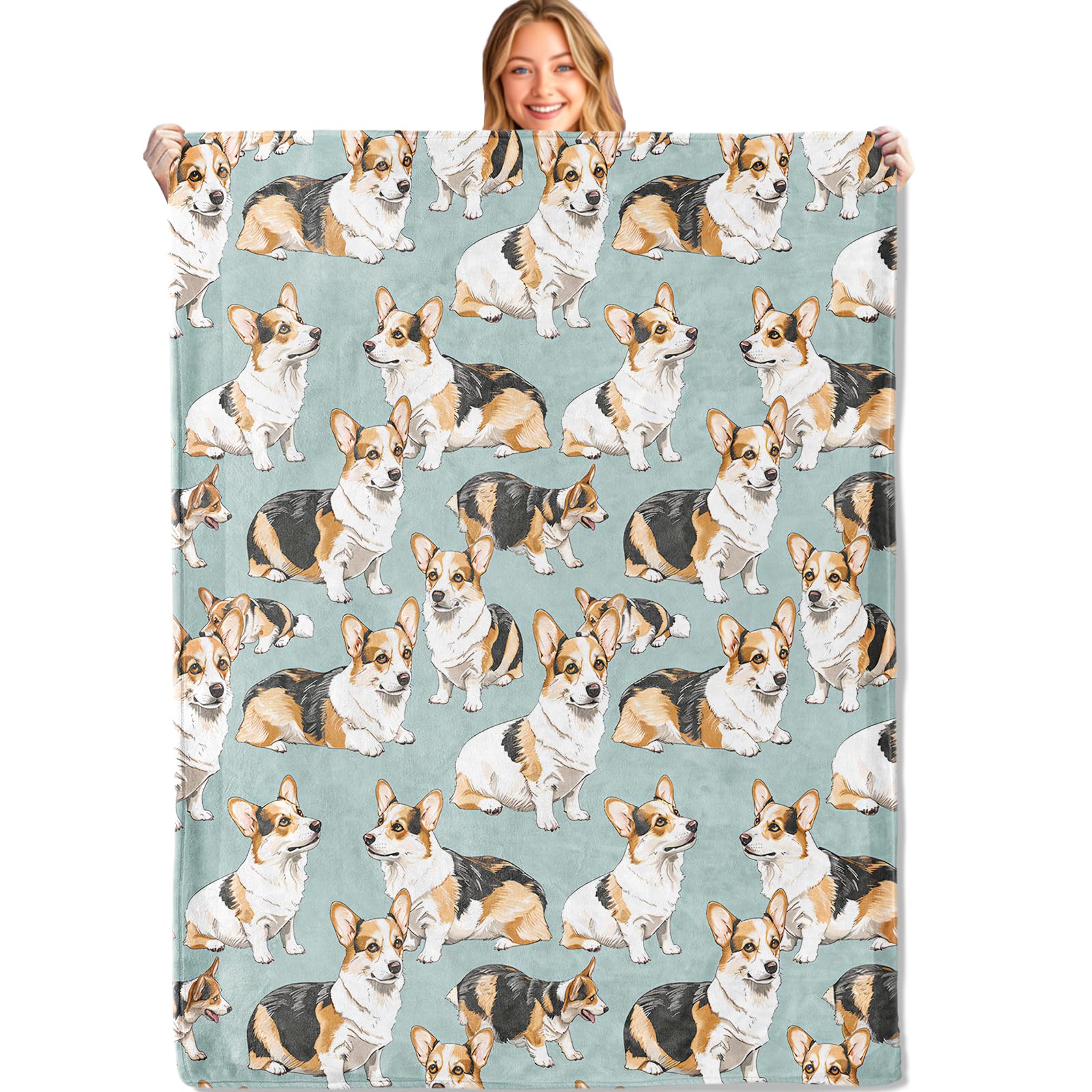 MIEPOS Cute Corgi Print Throw Blanket,50x60in,Soft,Lightweight Flannel,Cartoon Dog Blankets - Gifts for Kids & Animal Lovers,for Couch Office Travel,Home Living Room Bed Decor