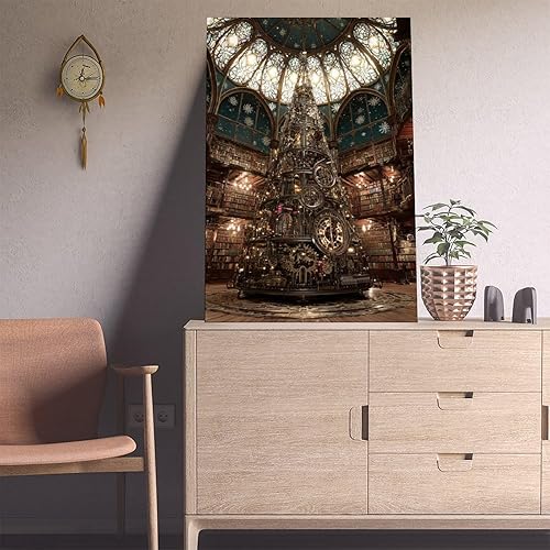 Miniatura 7 de UZWGG 1pcs Framed Wall Art Retro Christmas Tree with Metal Sheet Picture Wall Decor Print on Canvas Cyberpunk Interior Decor Artwork for Men's Cave