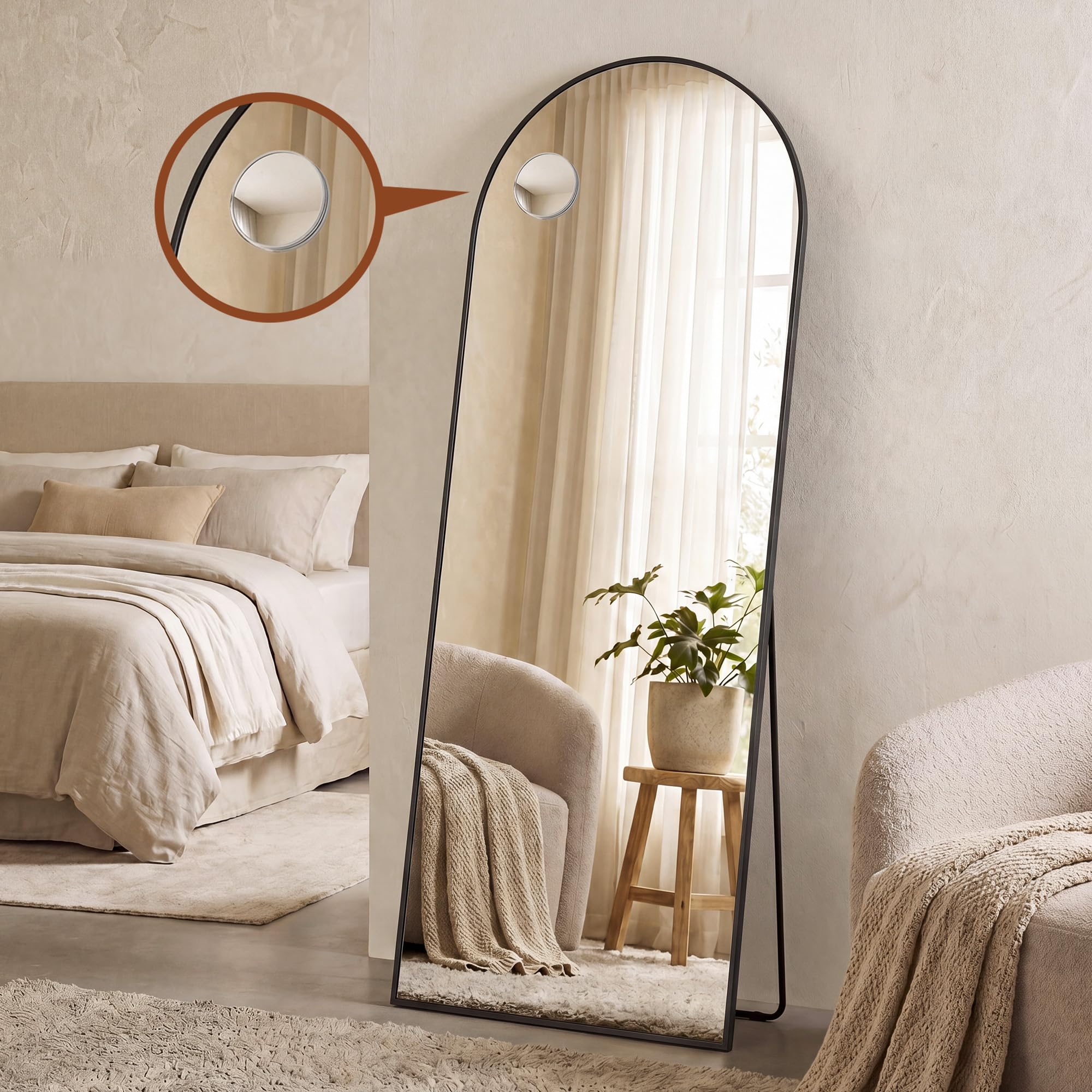 SONGMICS Ganzkörperspiegel, 160 x 50 cm, gewölbter Standspiegel, mit Vergrößerungsspiegel, Rahmen aus Aluminiumlegierung, Hartglas, für Schlafzimmer, Wohnzimmer, Garderobe, tintenschwarz LFM031BD02