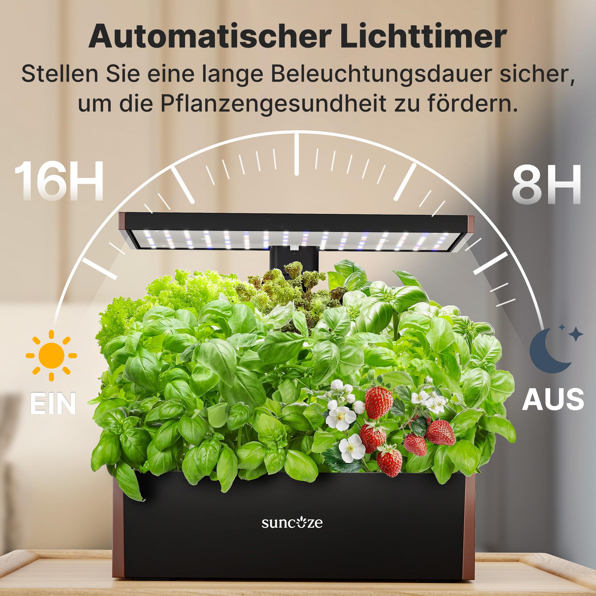 SUNCOZE Hydroponisches Anzuchtsystem mit 20 Pods, Indoor-Kräutergarten mit 30W LED Pflanzenlampe, Smart Garden mit 10L Wassertank, bis zu 635 mm Höhe, Keimset mit leiser Pumpe, Schwarz