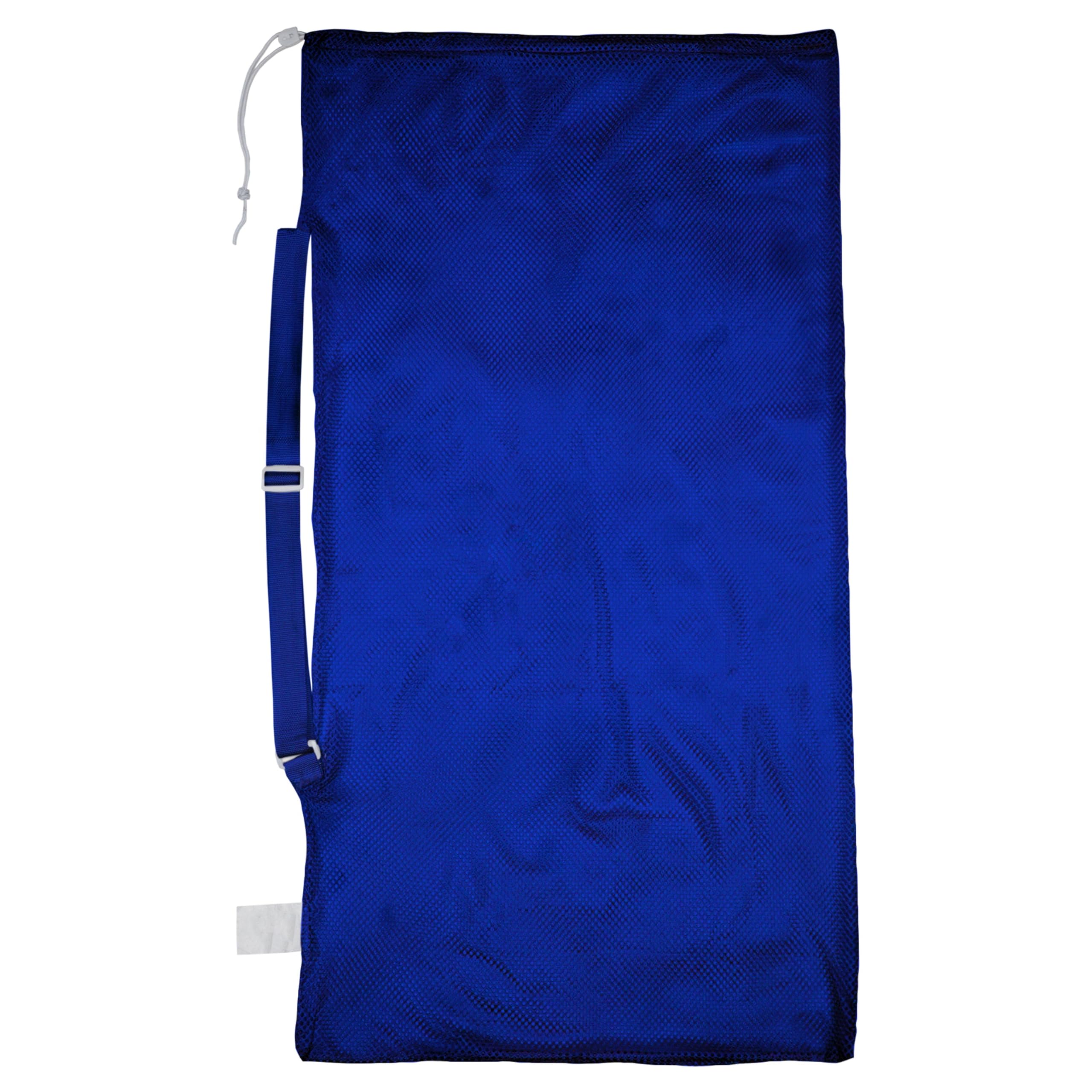 Champion Sports Mesh Sports Equipment Bag with Strap, Blue, 24x19 Inches - Multipurpose, Nylon Drawstring Bag with Lock and ID Tag, for Balls, Swimming Gear, Laundry, Toys - Breathable Stuff Sack