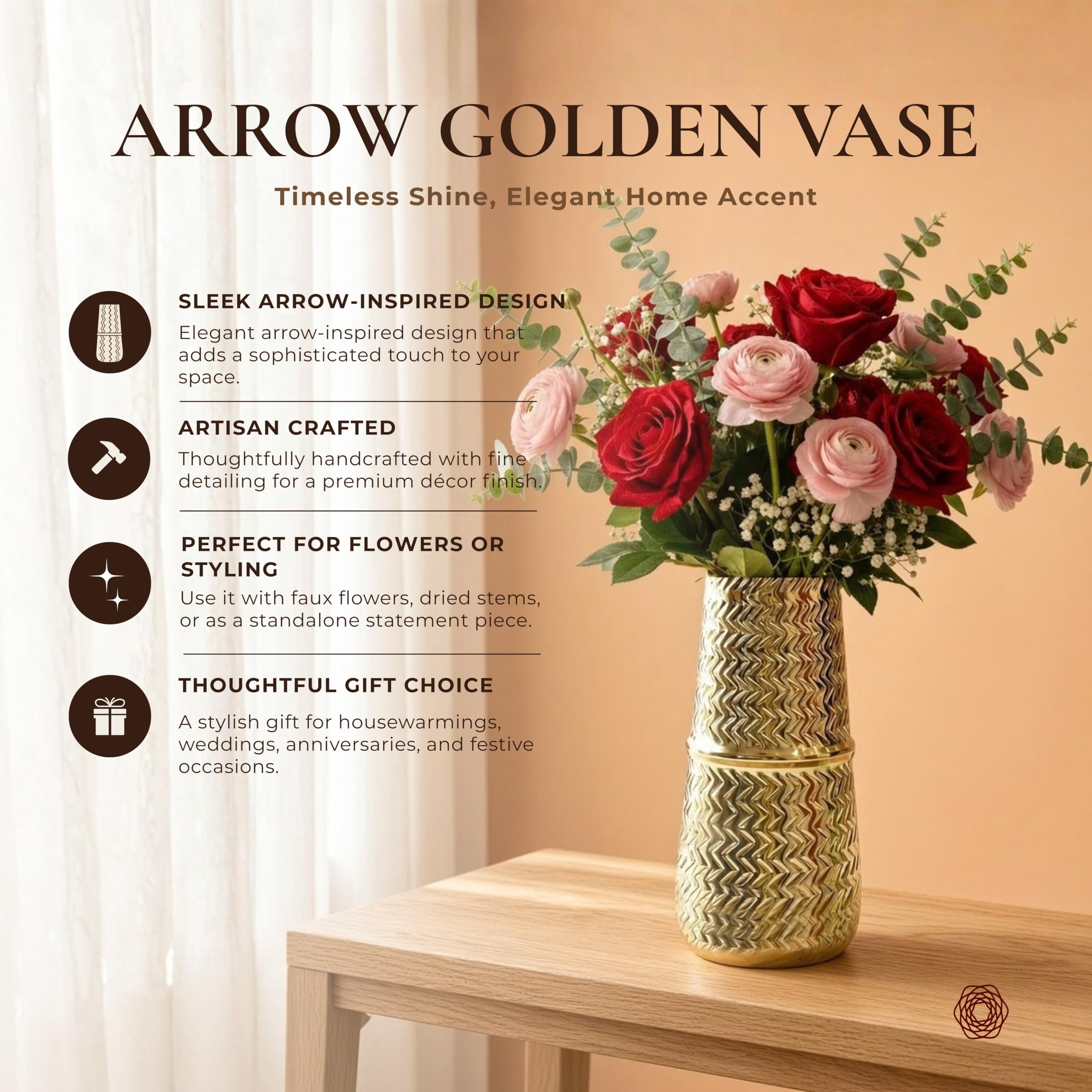 BEHOMA Golden Metal Vase - Rustic Home Decor -2