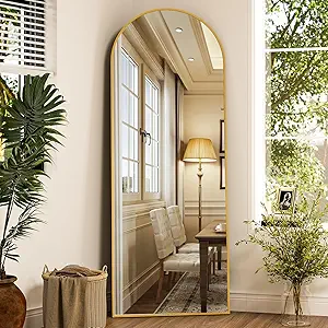 Arched Full Length Mirror, 64" x 21" Arch Floor Mirror with Stand, Full Length Wall Mirror Hanging or Leaning Arched-Top Full Body with Stand for Bedroom, Dressing Room, Gold