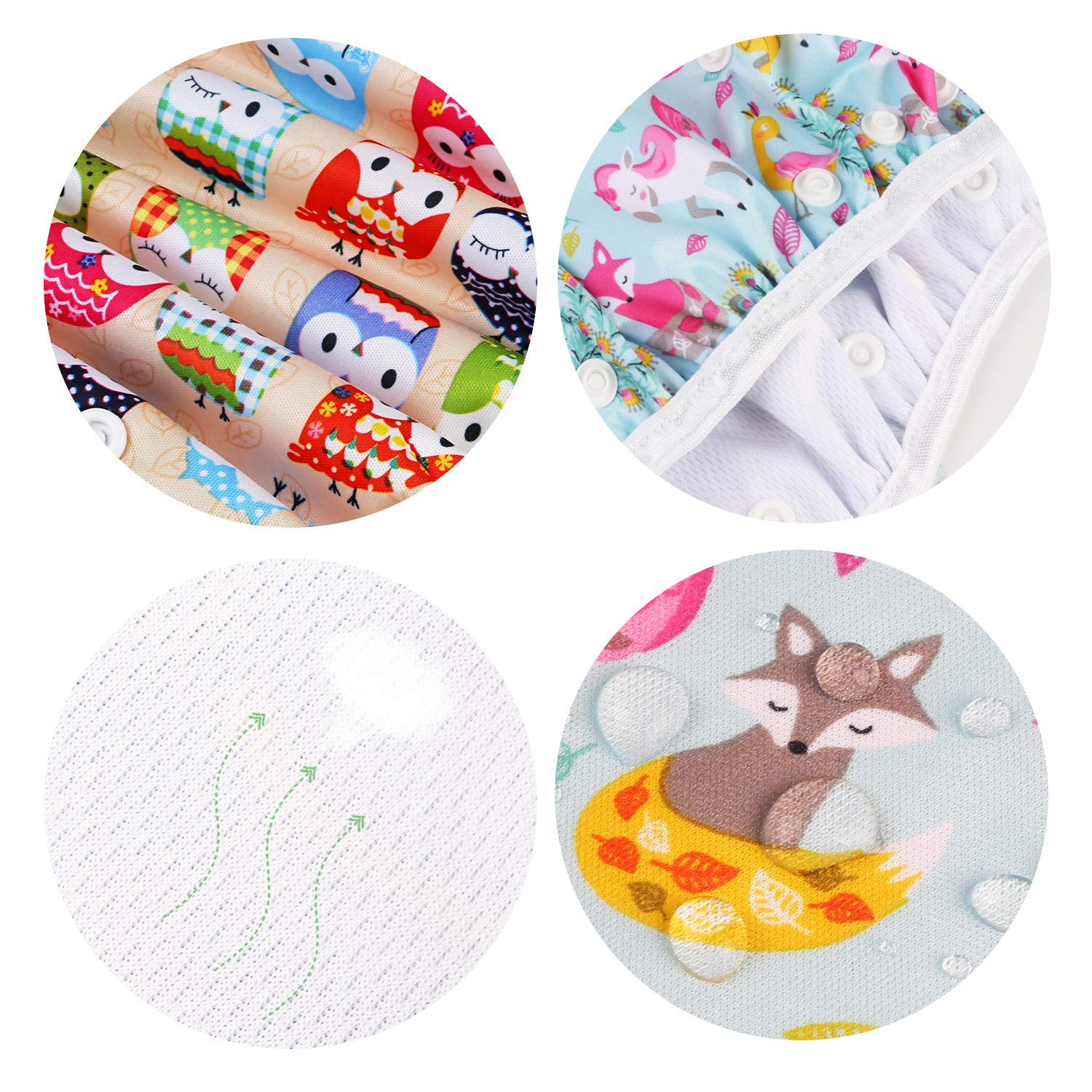 PHOGARY Couches Lavables (2 pièces) Bébé Couche de Bain Bébé Réutilisable, Ajustable Anti-fuite Imperméable Étanche Animal Pantalon de Couche pour Bébé Fille Garçon de 3-15kg, Chouette + Renard