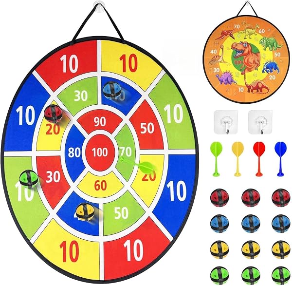 Double-Sided Darts for Children with 12 Adhesive Balls and 4 Darts 2 Hooks, Children's Folding Darts Game, Darts for Children - 1