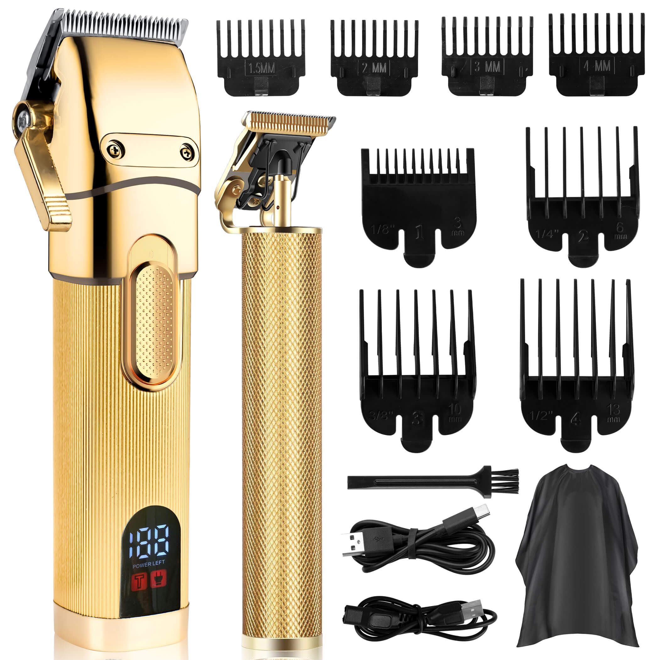 Hair Clippers for Men – Cordless Grooming Kit, Professional Barber Clippers with LED Display,Rechargeable Beard Trimmer,Gifts for Men,Gold