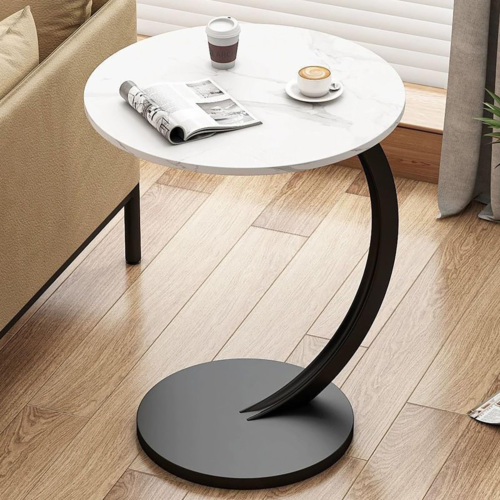 Mesa Auxiliar En Forma C, De Centro Redonda, Mesa Lateral para Sofá O Cama, Mesas De Centro Pequeñas, Mesita Auxiliar para Salón Y Dormitorio(Black)